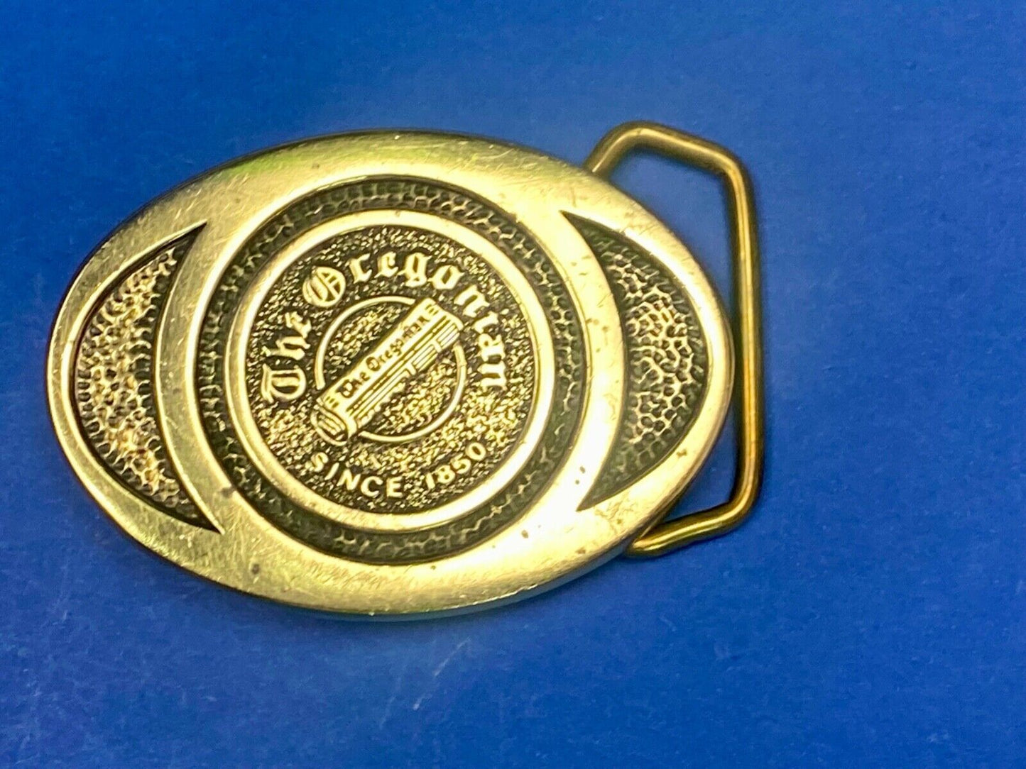 The Oregonian Portland News Paper Vintage Bts Brass Belt Buckle Since 1850