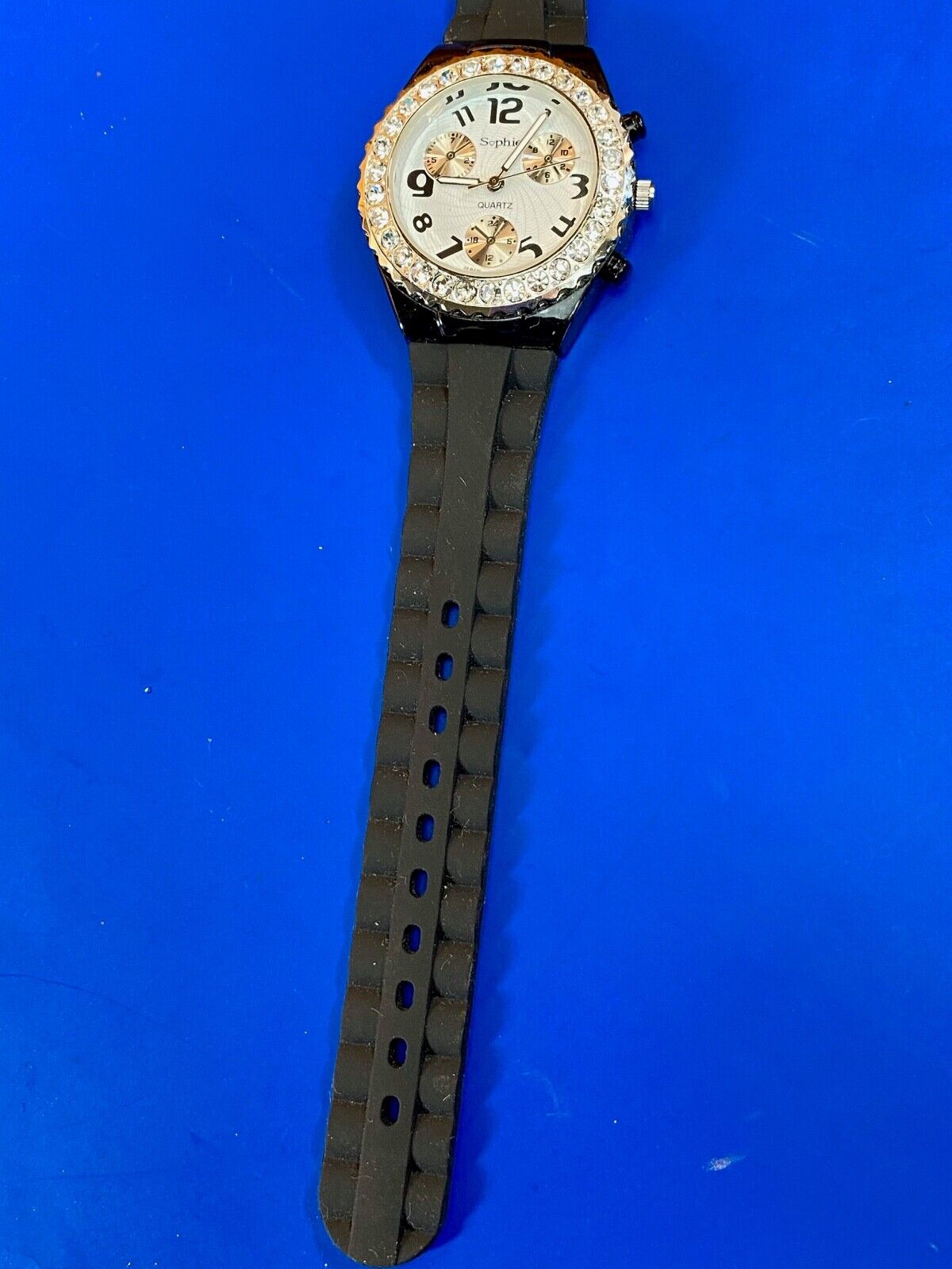Black Band Rhinestone Accented Women's Sophie Watch - Fresh Battery