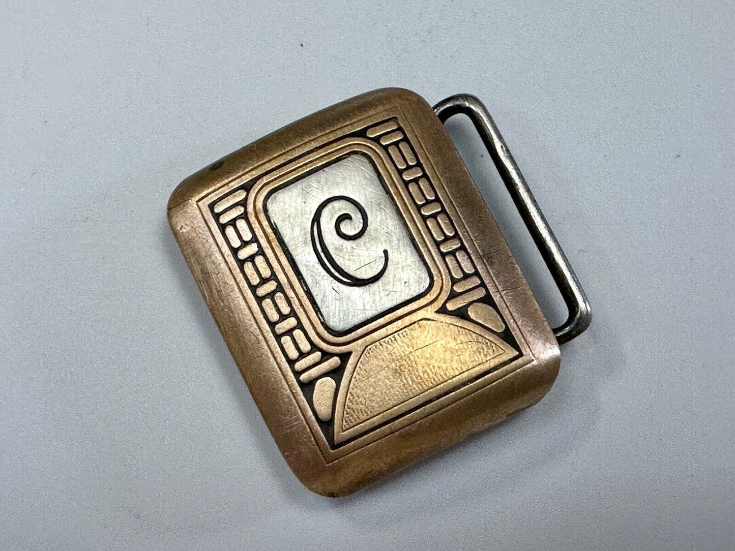 Vintage Hickok Bronze Initial Letter Monogram C Art Deco dress belt buckle