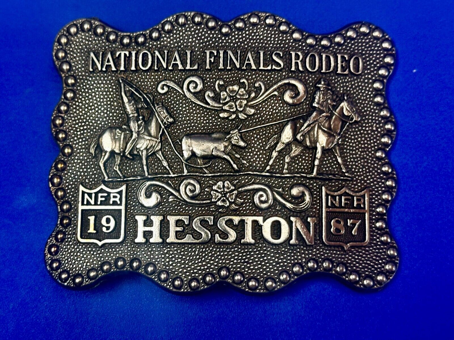 1987 ADM Hesston NFR National Finals Rodeo Cowboys Western Belt Buckle