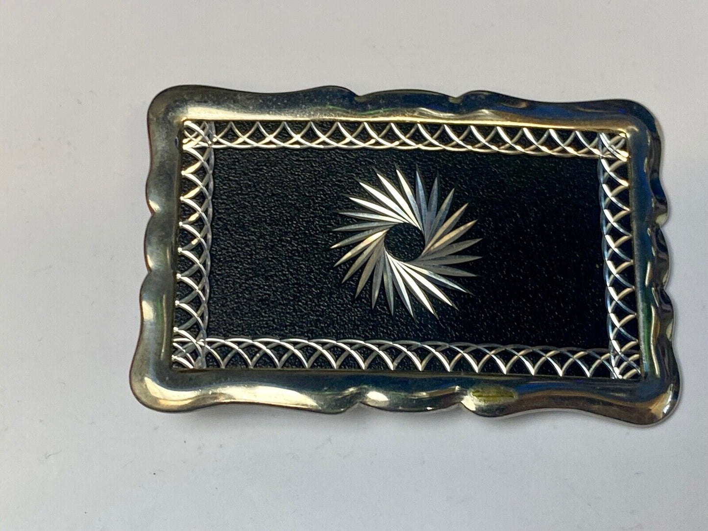 Vintage Etched Star Swirl Burst Pattern Western Black & Silver Belt Buckle