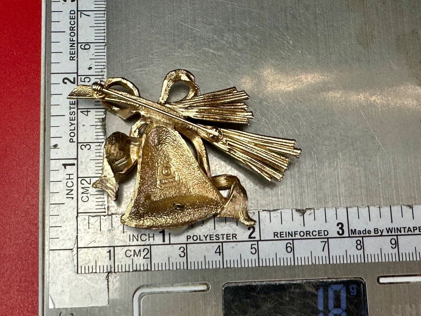 Bell / pearl ringer - Napier signed vintage gold tone brooch pin