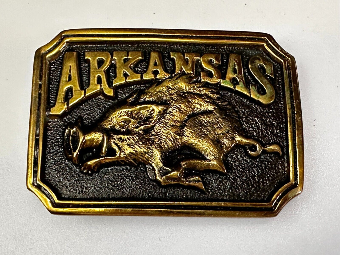 ARKANSAS RAZORBACK Solid Brass Vintage 1977 Belt Buckle Heritage Mint LTD