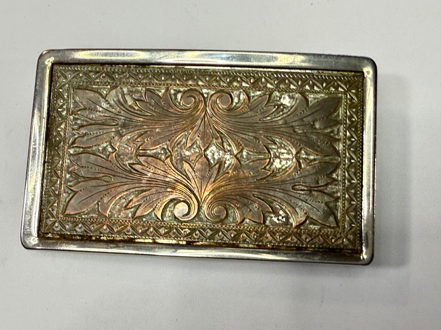 Vintage Etched Floral Pattern Flower Swirl Rectangular Western Belt Buckle