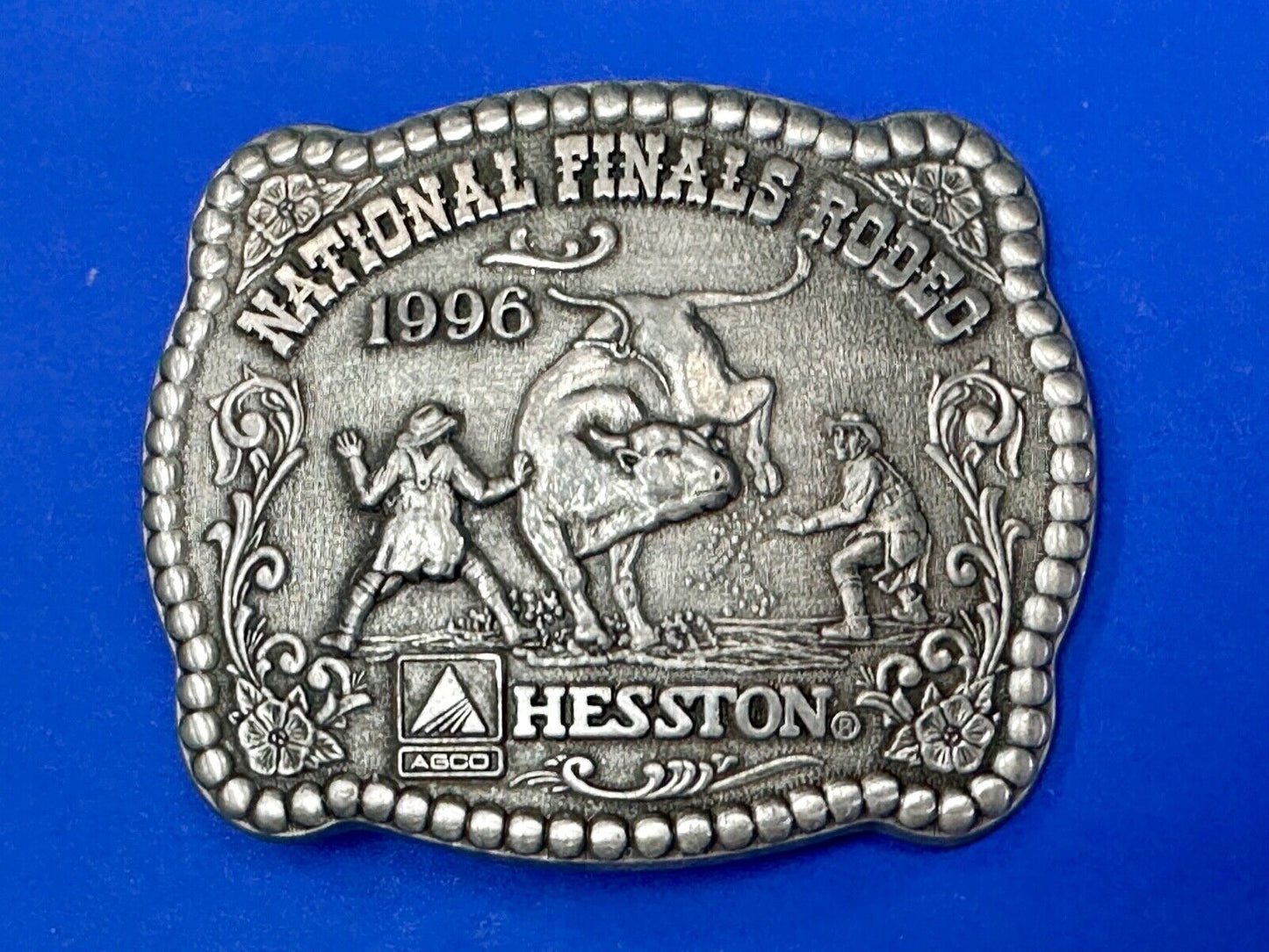 1996 NFR Rodeo Finals Steer Wrestling Cowboy Adult size belt buckle