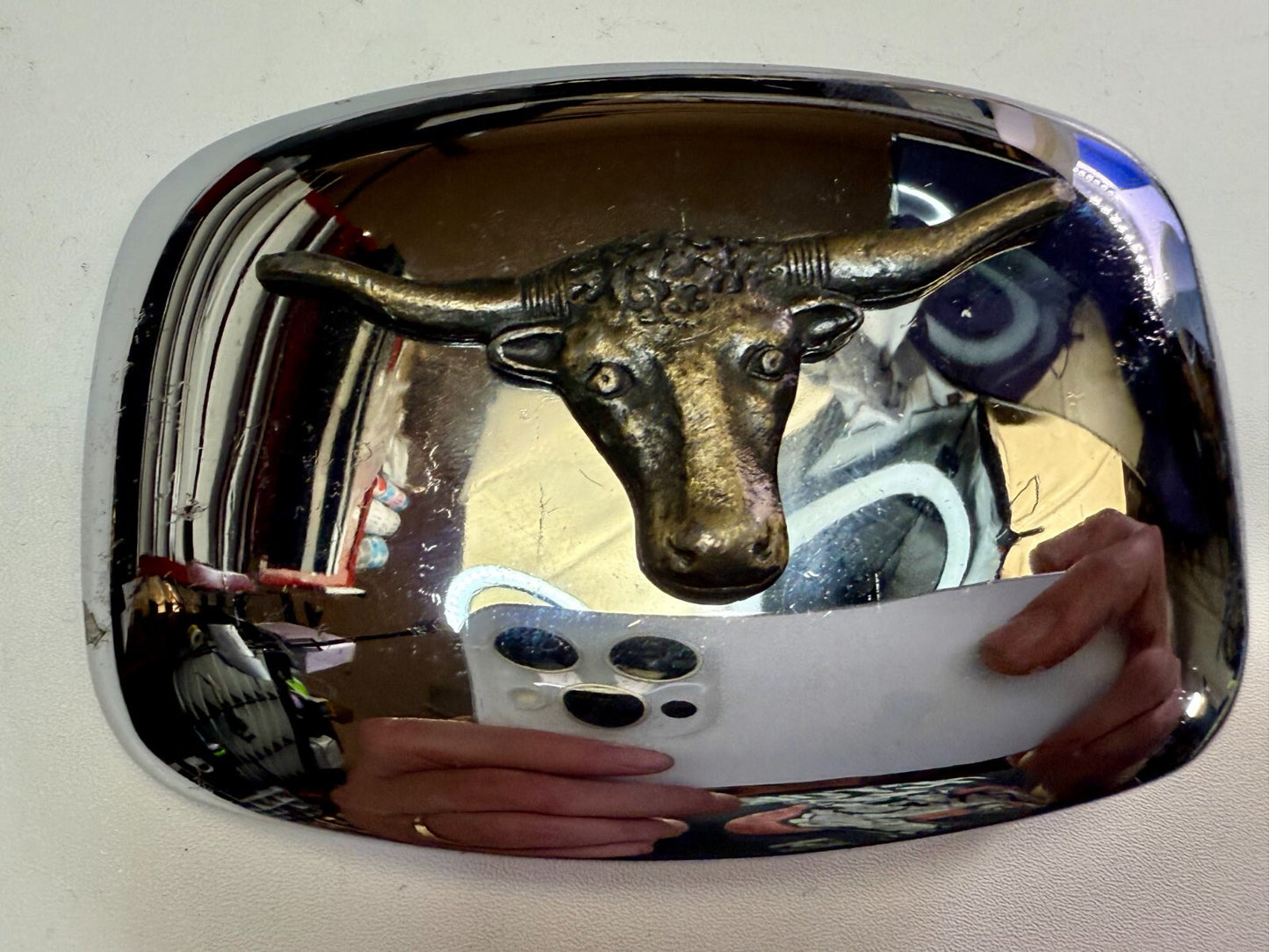 Vintage Chambers Texas Longhorn Two Tone HIGHLY REFLECTIVE Beveled Belt Buckle