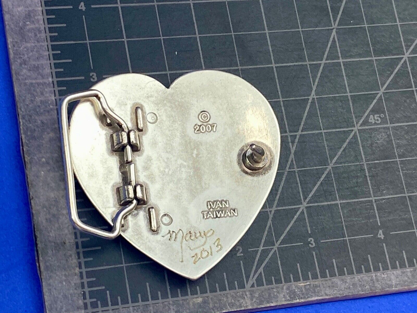 2007 Ivan belt buckle - Western HEART figure of cowgirl? w/ gold color accents
