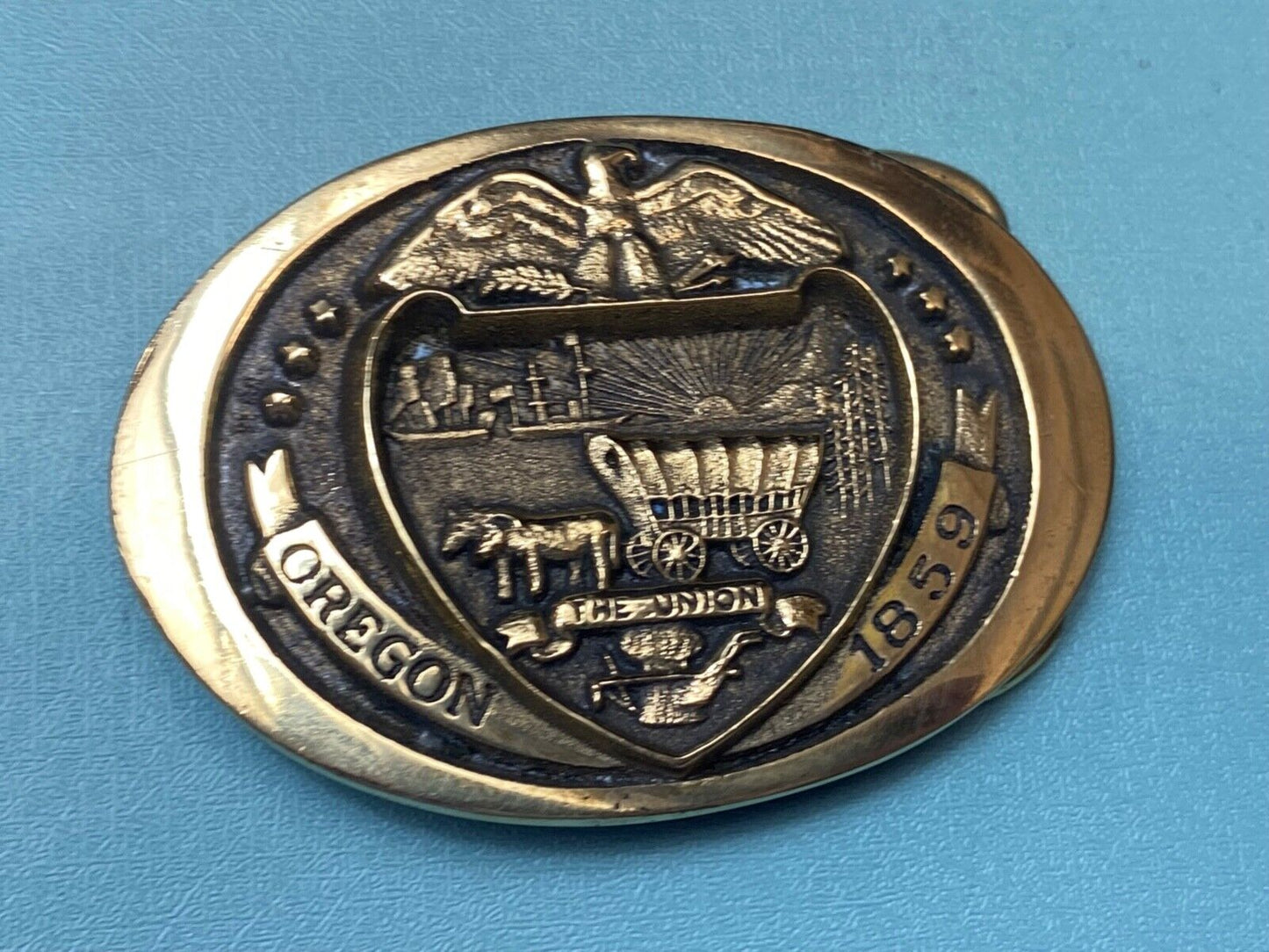 The Union - Oregon 1859 State commemorate solid brass state series belt buckle