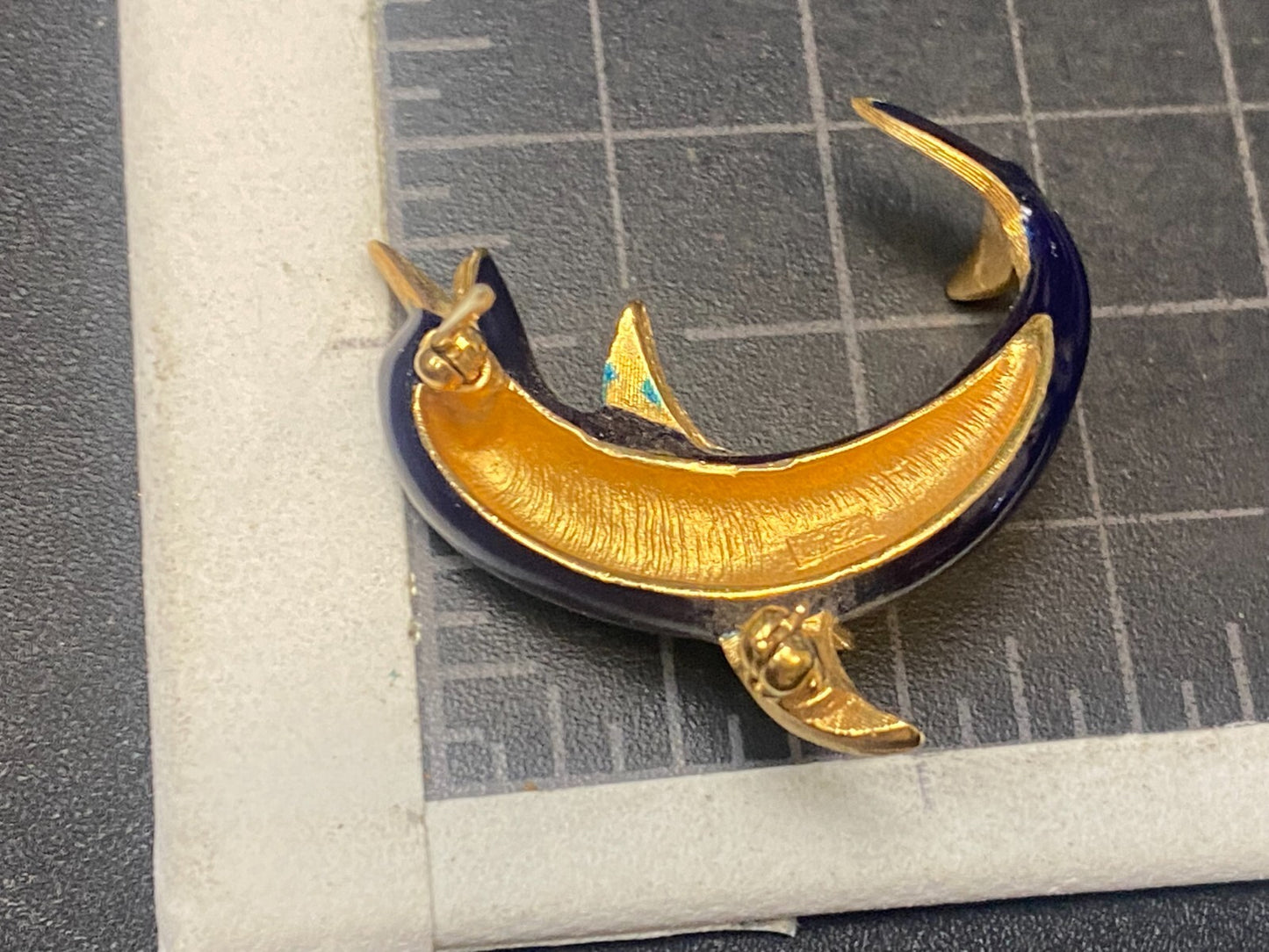 Black Curved Dolphin Enameled with Rhinestone Accents Vintage Brooch Pin