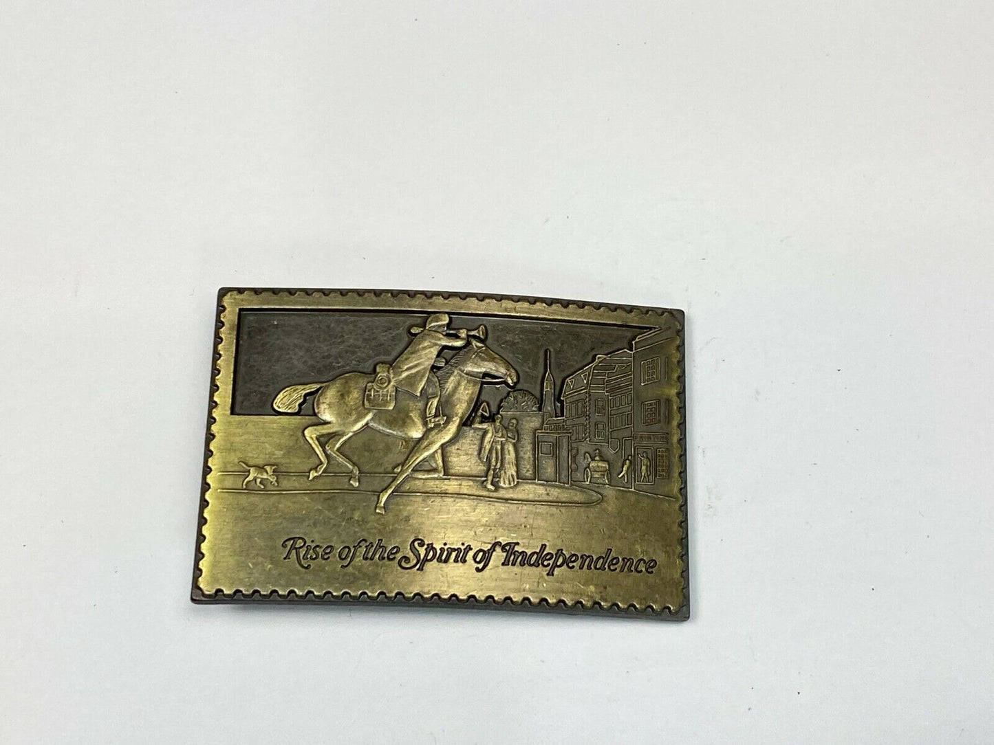 Vintage Cut Out Stamp Rise Of The Spirit Of Independence Horse Rider Belt Buckle