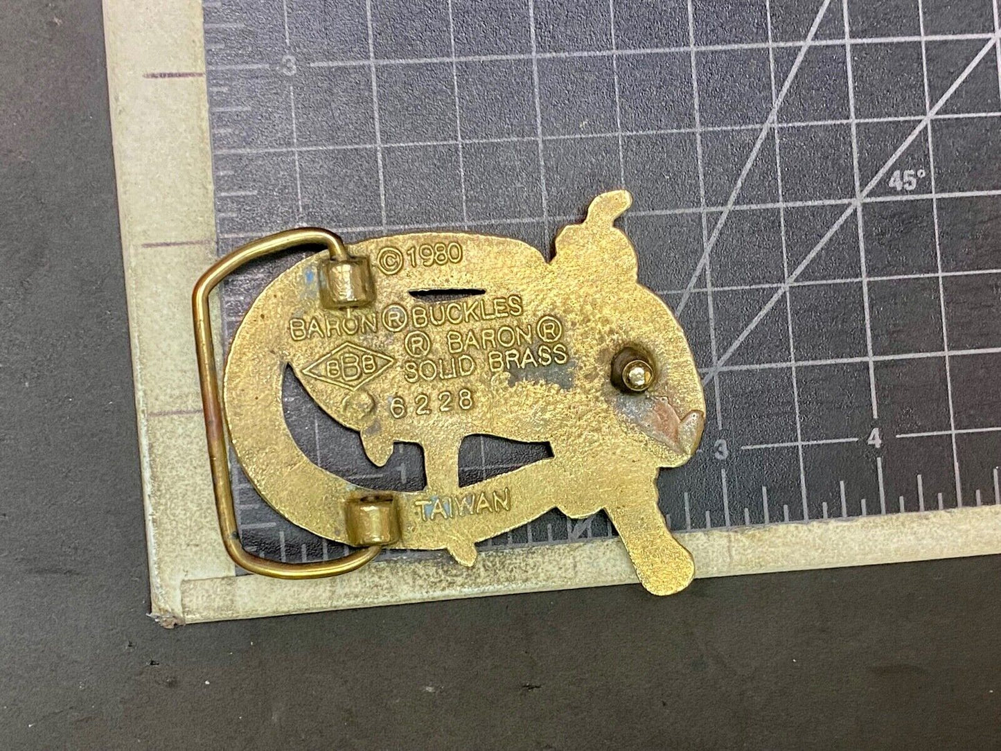 Vintage 1980 Horse Saddle Solid Brass Belt Buckle By Baron Brass Works