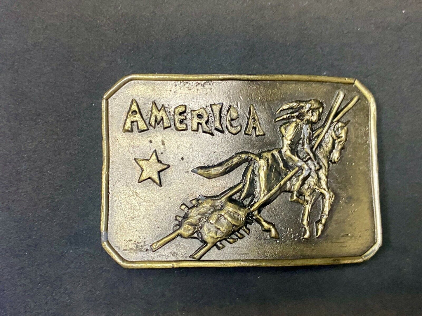 Vintage 1973 Lewis Buckle Co. Chicago Belt Buckle. America Indian On His Horse