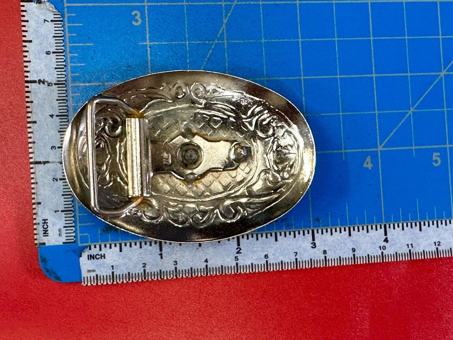 vintage Cowboy Boots western theme two tone flower swirl design belt buckle