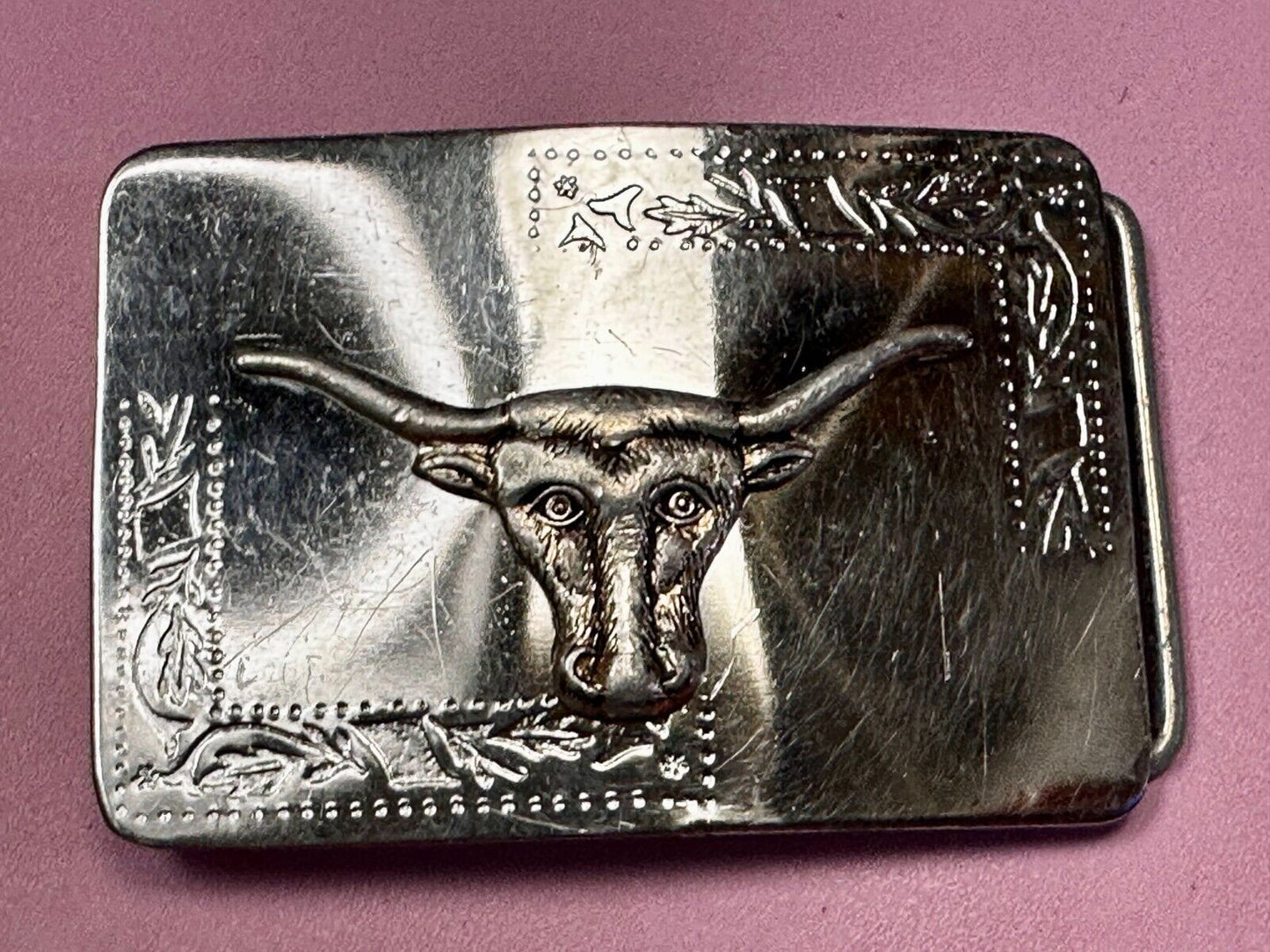 Texas Longhorn Vintage Engraved Ornate Highly Reflective Two Tone Belt Buckle