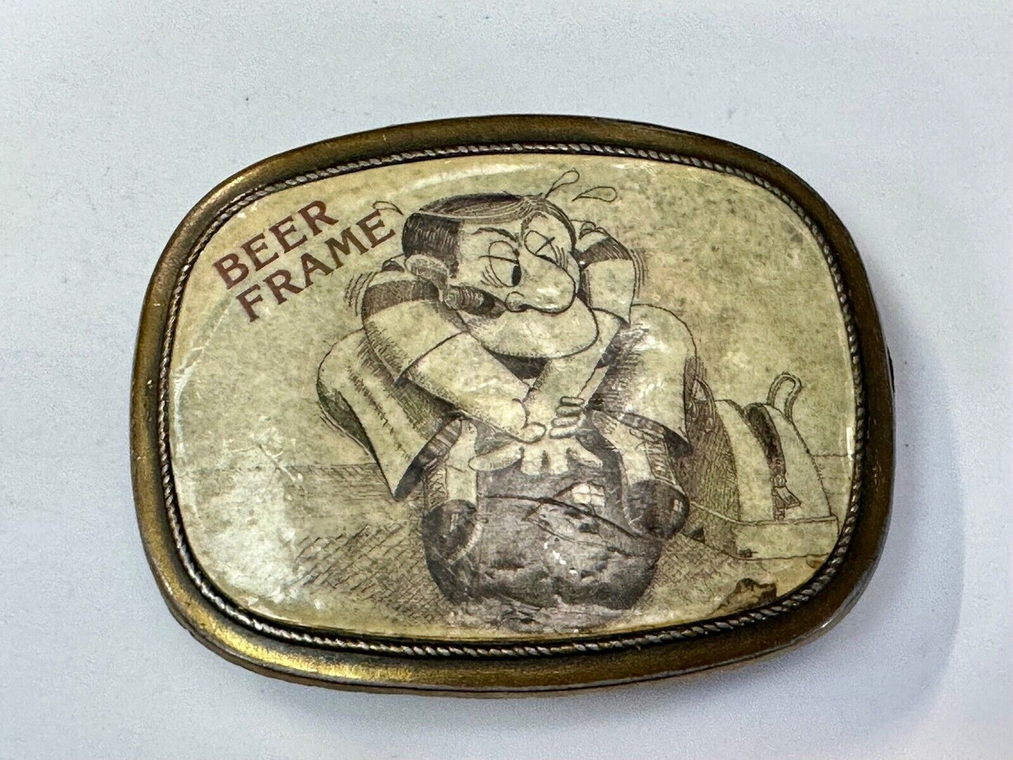 beer frame bowling vintage novelty picture cartoon style belt buckle
