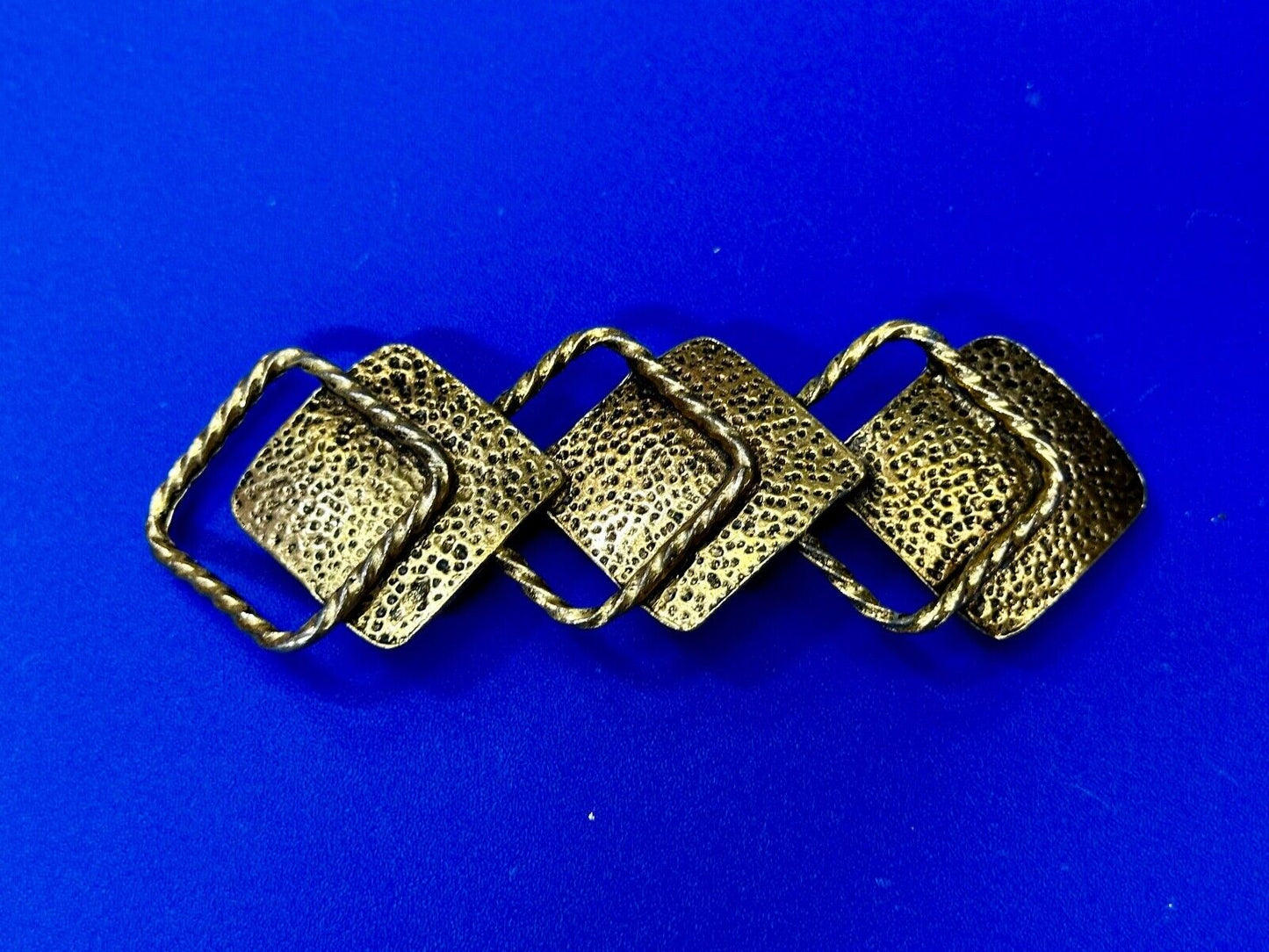 Three Diamond Shape Cutout Hippy Large Gold Tone Vintage Belt Slide Buckle