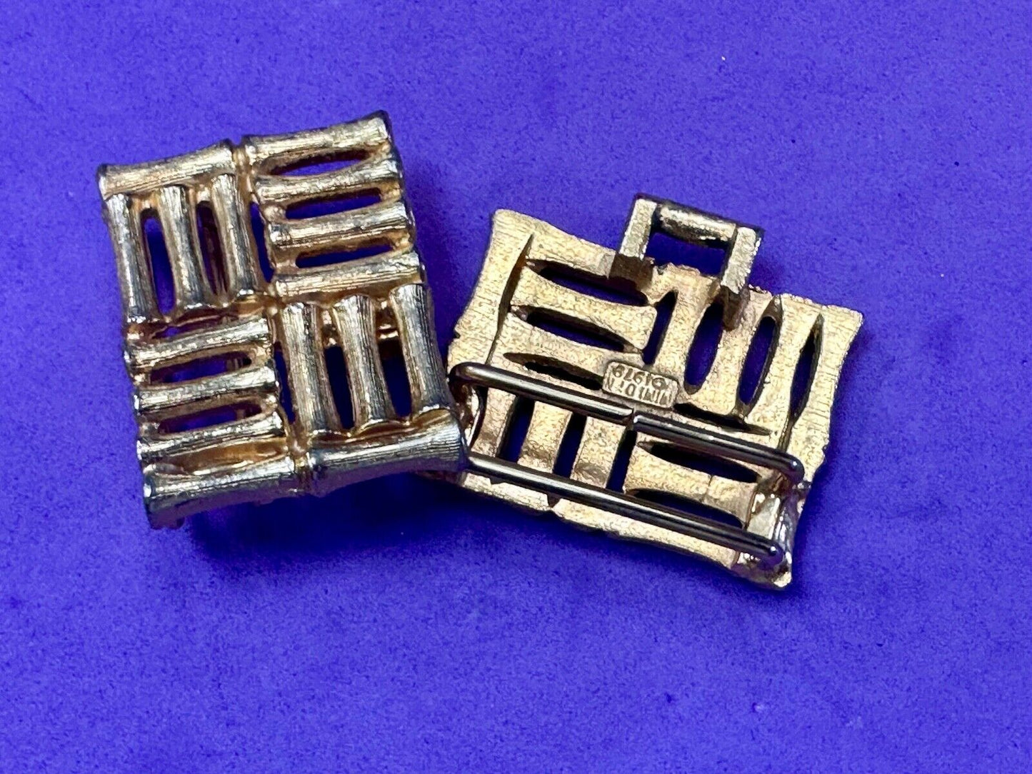 Bamboo Squares Two piece interconnecting vintage belt buckle by Mimi Di N