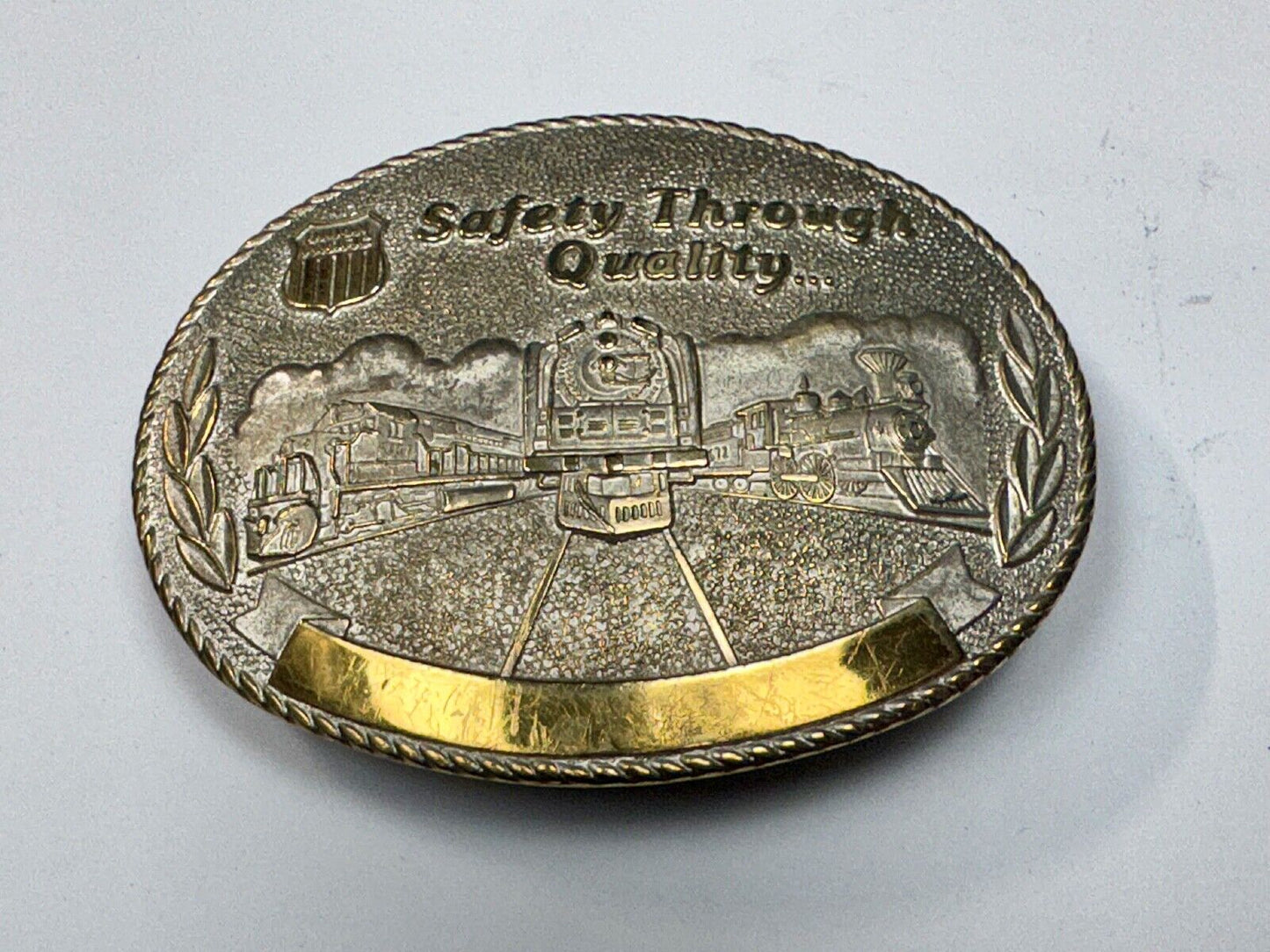 Union Pacific Rail Road SAFETY THROUGH QUALITY Train Engine STOTTS belt buckle