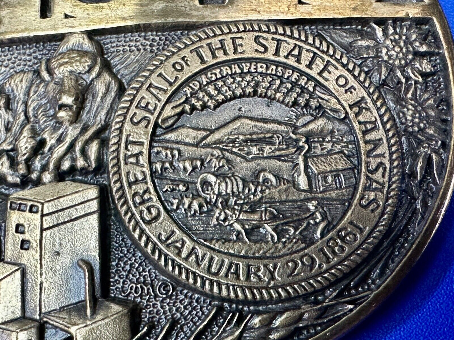 The Great State of Kansas Vintage Solid Brass ADM Belt Buckle