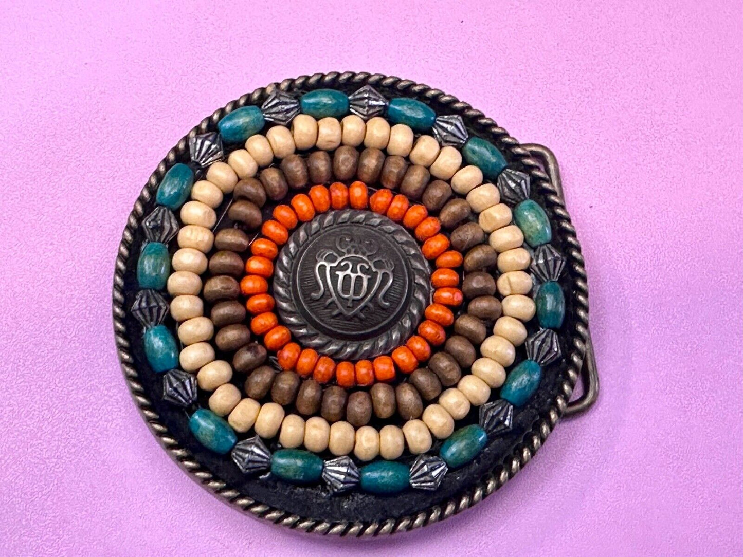Beaded Tribal Multicolor Bead Boho Hippie Theme Belt Buckle