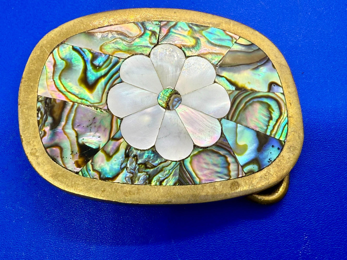 Beautiful Flower - Inlay Inlaid Mother Of Pearl And Abalone Shell Belt Buckle