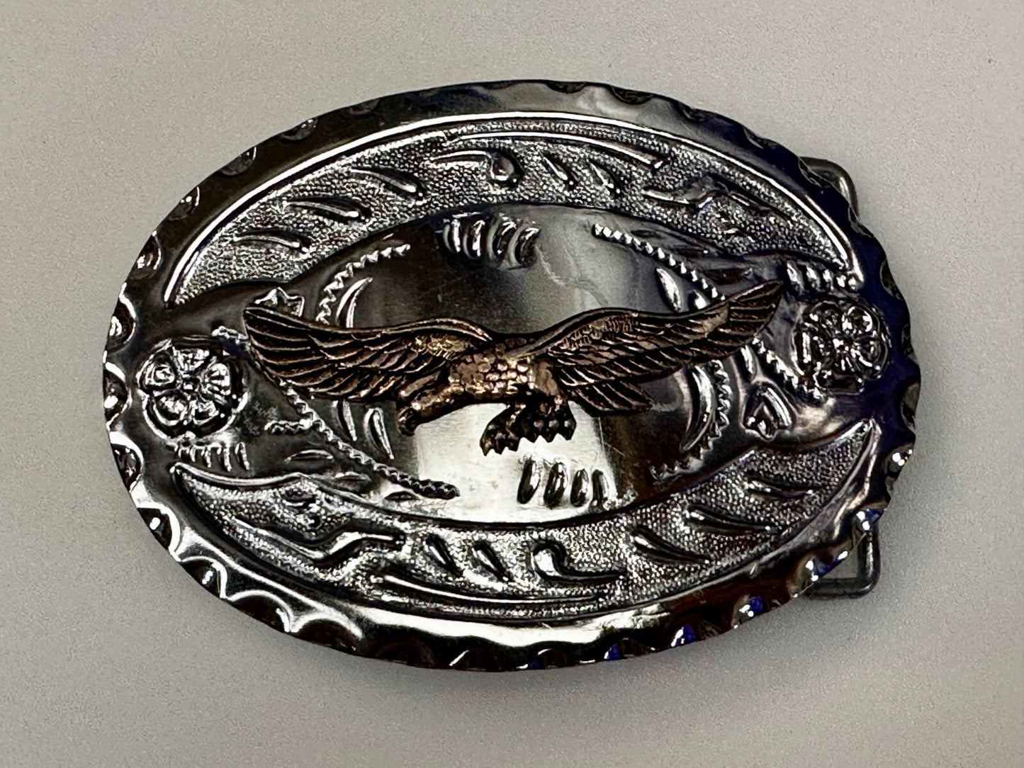 Bald Eagle Flying Hunting Diving American Two Tone Ornate Western Belt Buckle