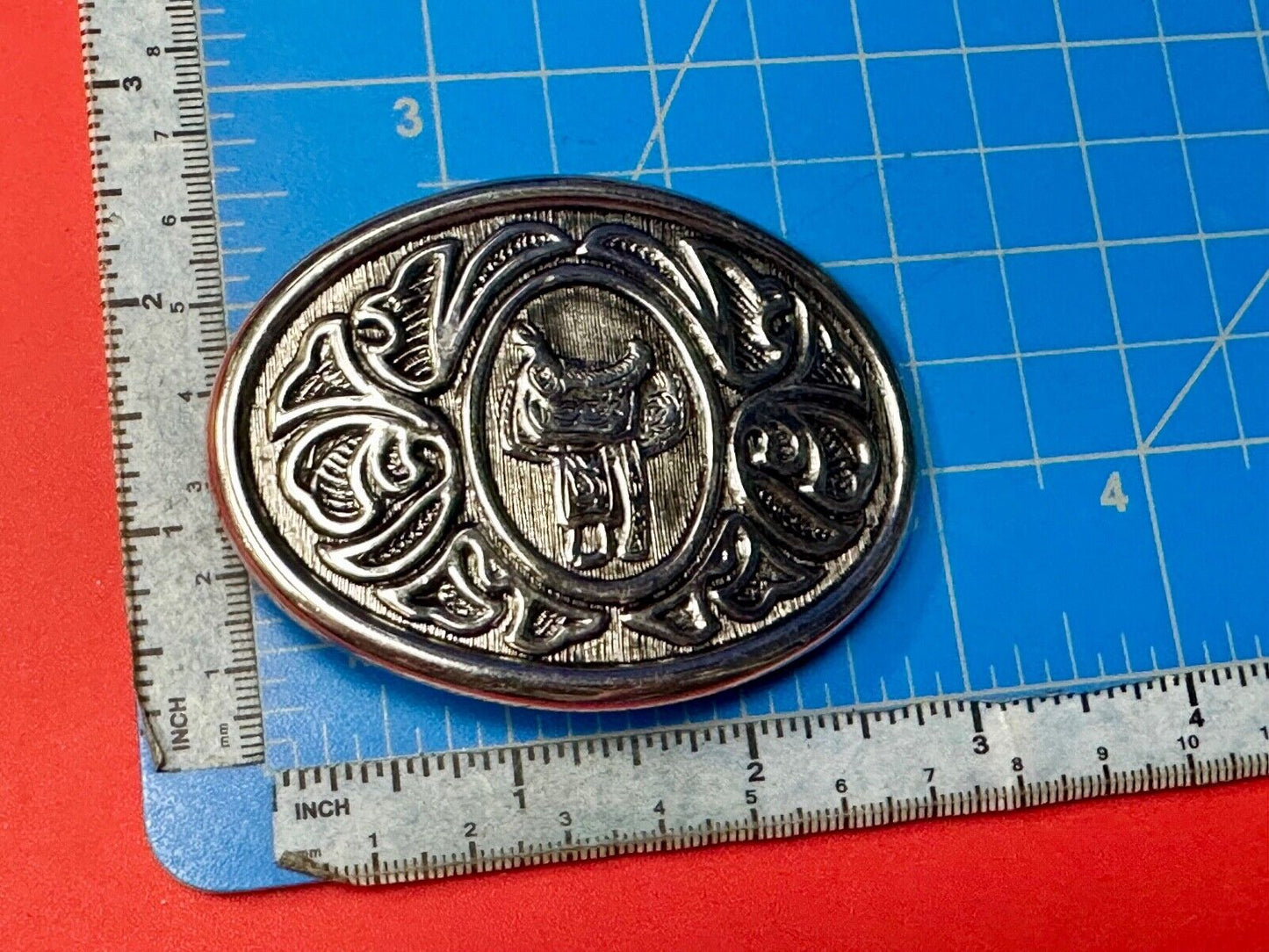 VINTAGE Avon Horse Saddle Western Ornate silver tone Belt Buckle