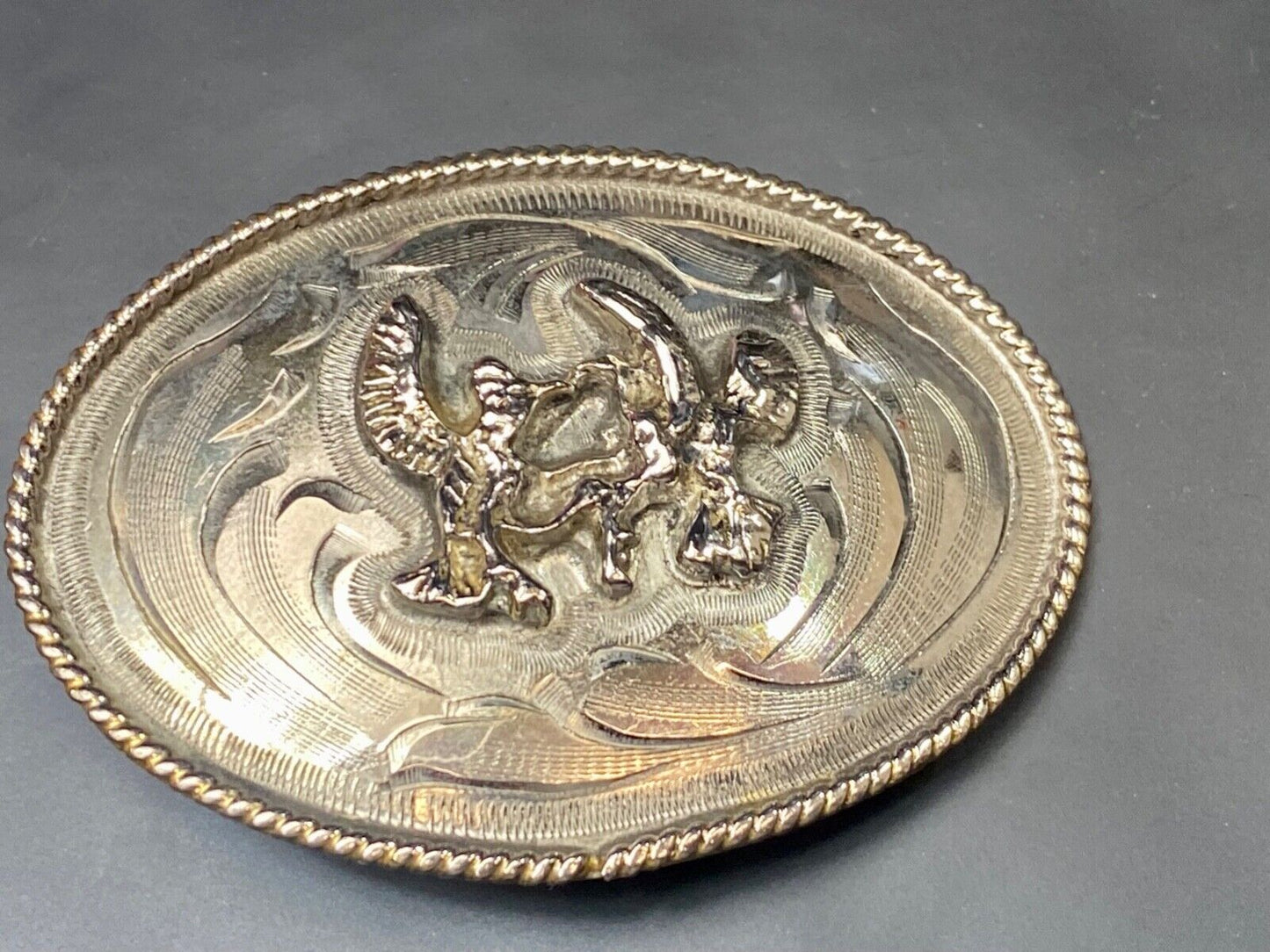 Vintage Fighting Hunting Birds? Pre loved two tone western belt buckle Repair