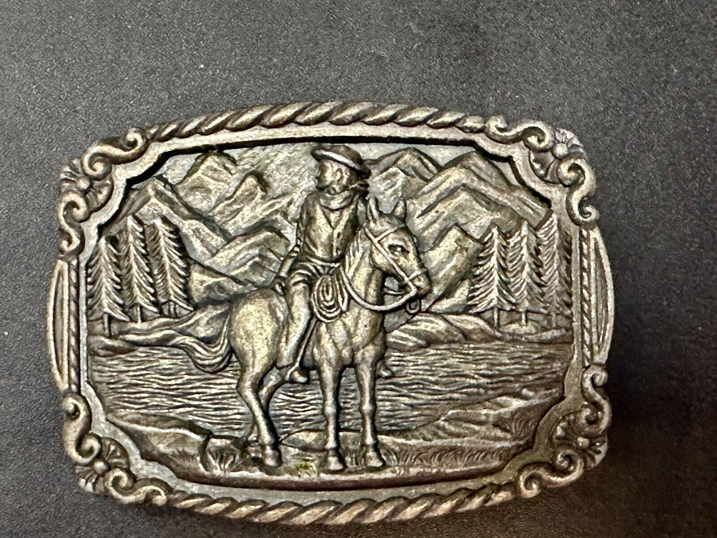 Vintage Cowboy on Horseback Dress Style Clamp down Belt Buckle