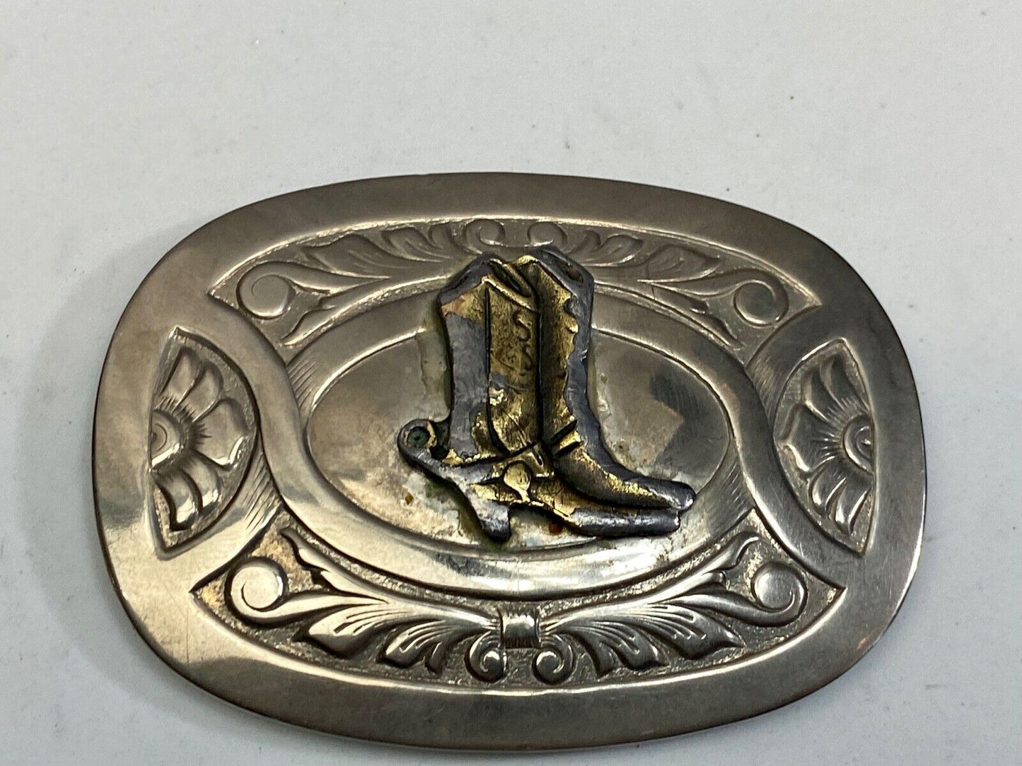 Vintage Cowboy Boots Centered On Western Belt Buckle By Chambers