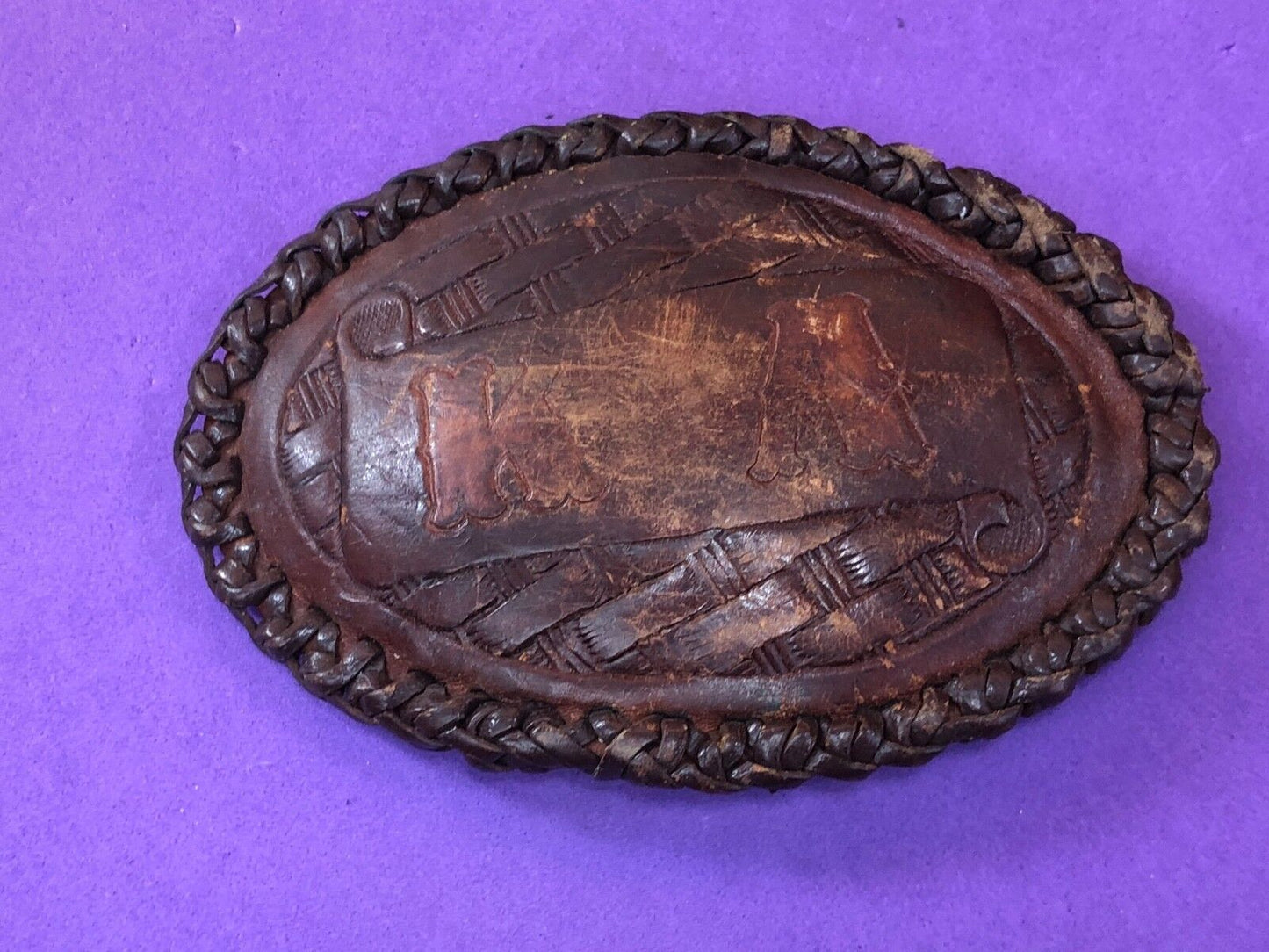 Vintage artisan? KA Initials Leather stitched Belt Buckle