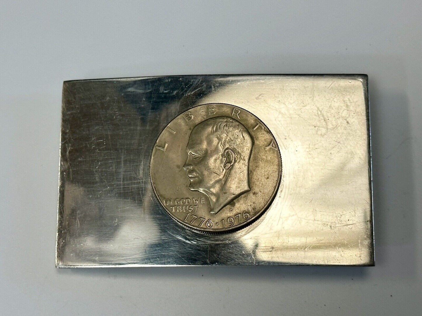 Vintage Bicentennial 1976 Liberty coin collectors artisan reflective belt buckle