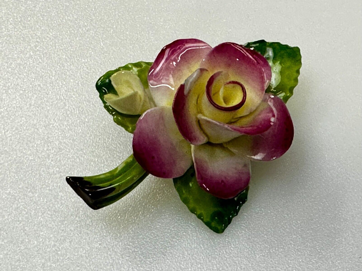 Beautiful Porcelain Rose Flower Brooch Pin Signed Cara China Staffordshire