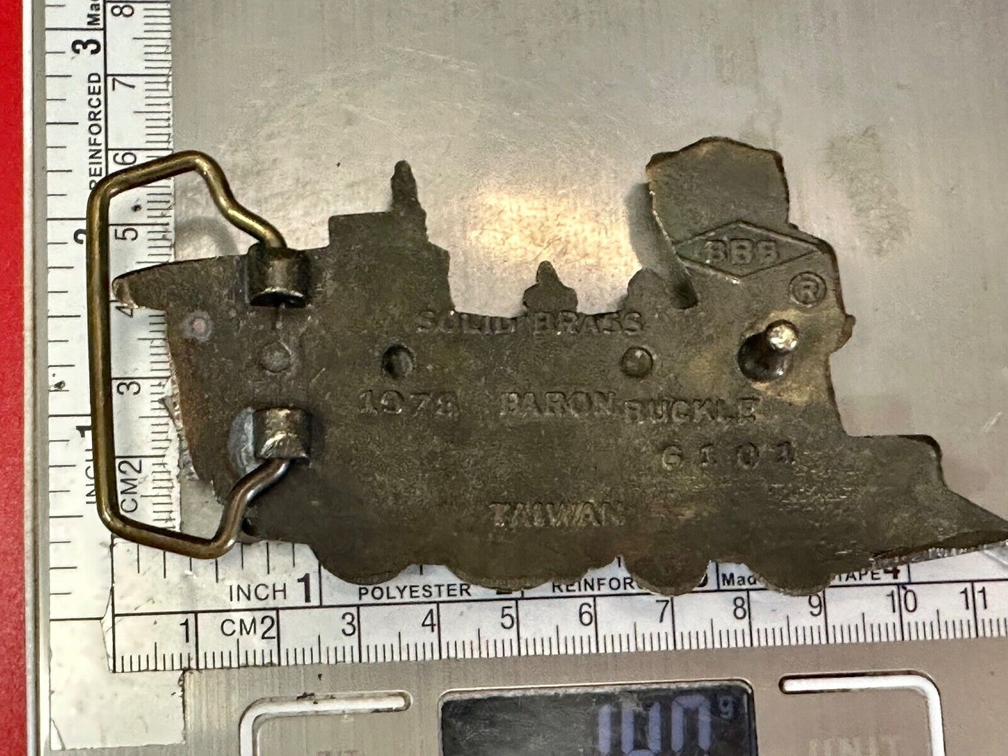 Train Rail Road Steam Engine vintage 1978 solid brass Baron Buckles belt buckle