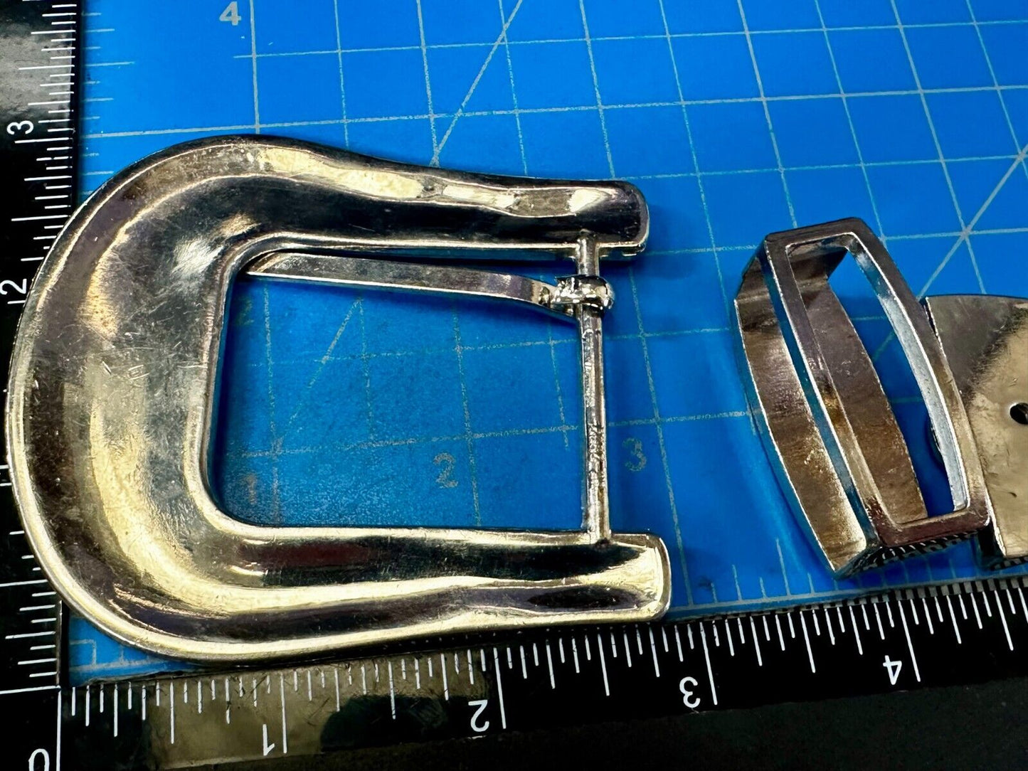 Three Piece Ranger Style Replacement Dress Belt Buckle - Missing Rhinestone