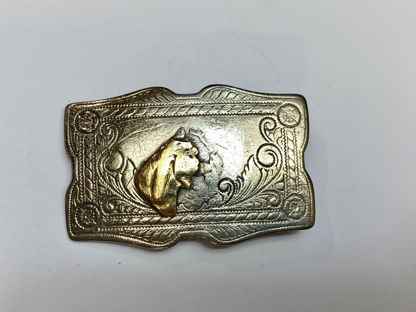 Vintage beat up nickel silver belt buckle missing some of a horse head! REPAIR