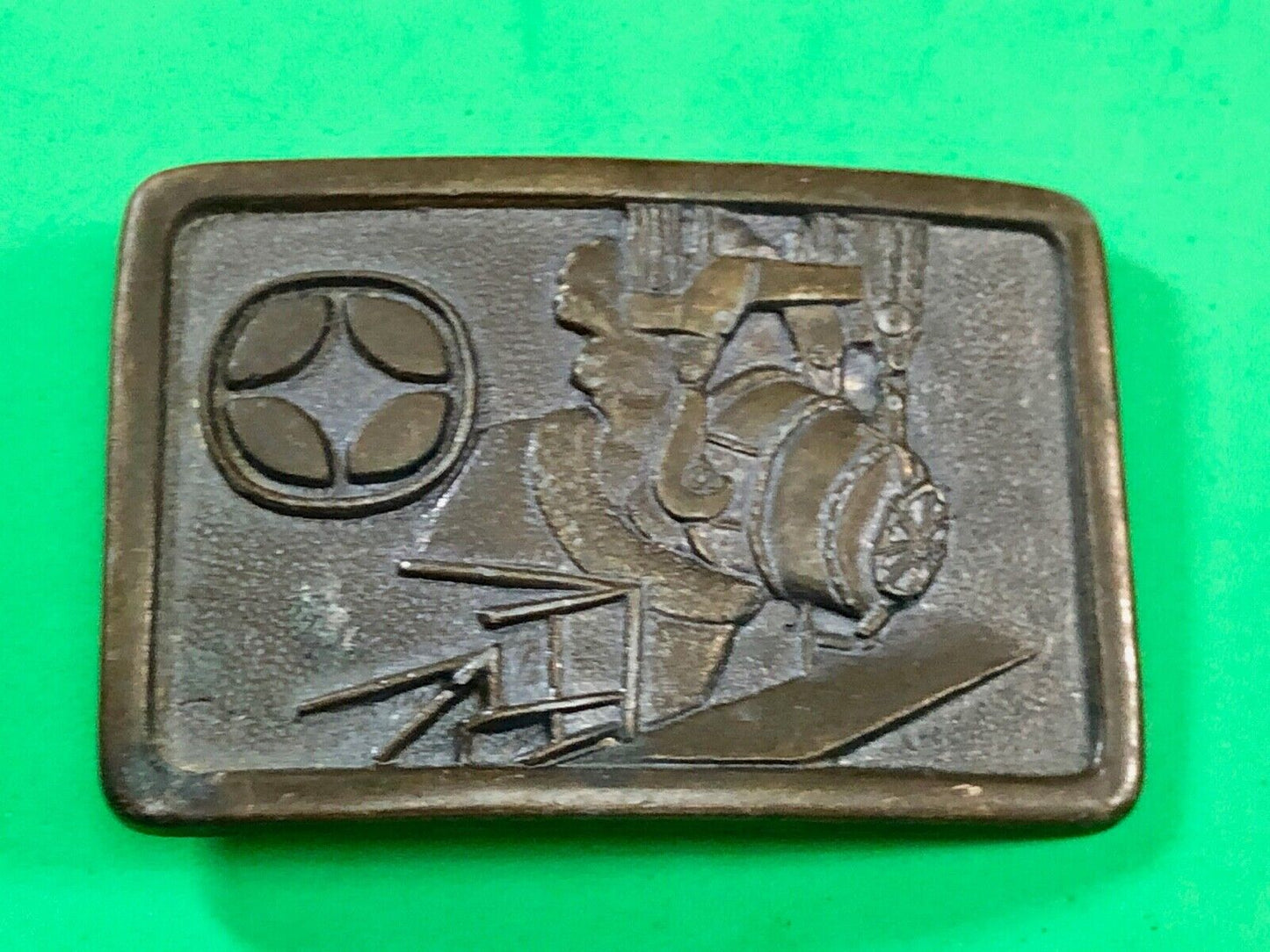 VINTAGE BRONZE 1977-1978 INLAND TOPS DINNER MINING BELT BUCKLE BY GEMCO