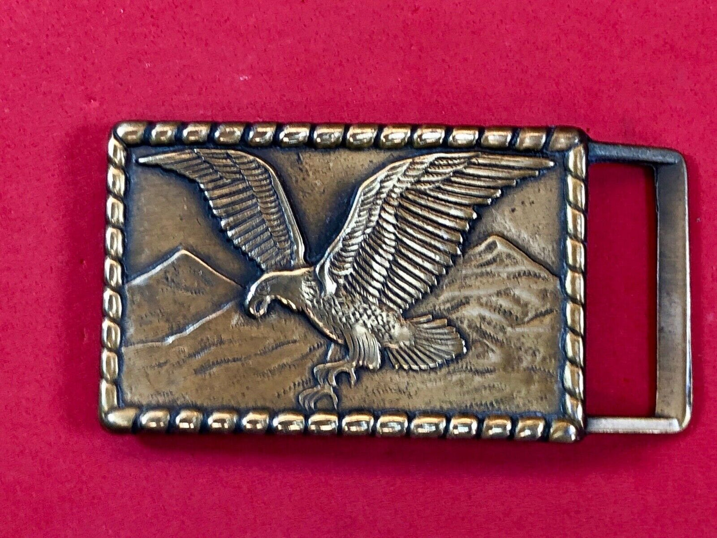 Vintage BRASS TONE or REAL? FLYING EAGLE BELT BUCKLE - western rope boarder