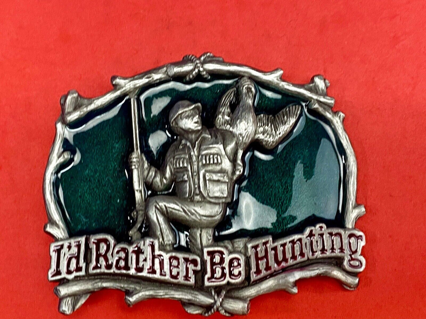 Vintage 1994 Great American USA Belt Buckle ~~ I'd Rather Be Hunting Quail gun