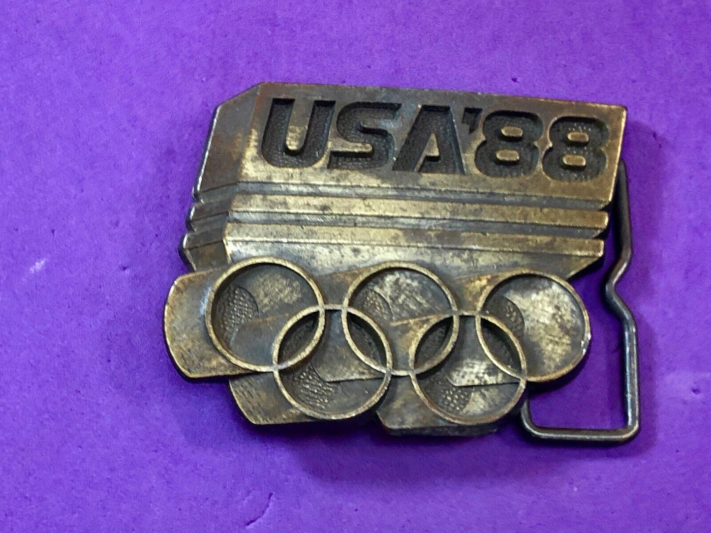 1988 Olympics Brass Metal Belt Buckle Team USA Mens Vintage Rings Seoul Korea 88