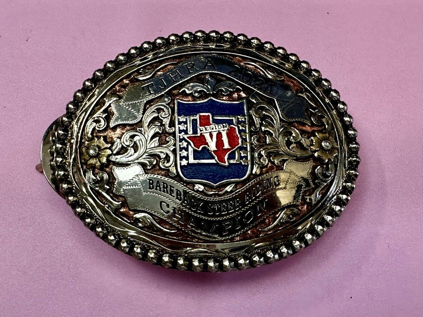TJHRA Texas Jr. Rodeo 2021 Bareback Steer Riding Champion Trophy Belt Buckle