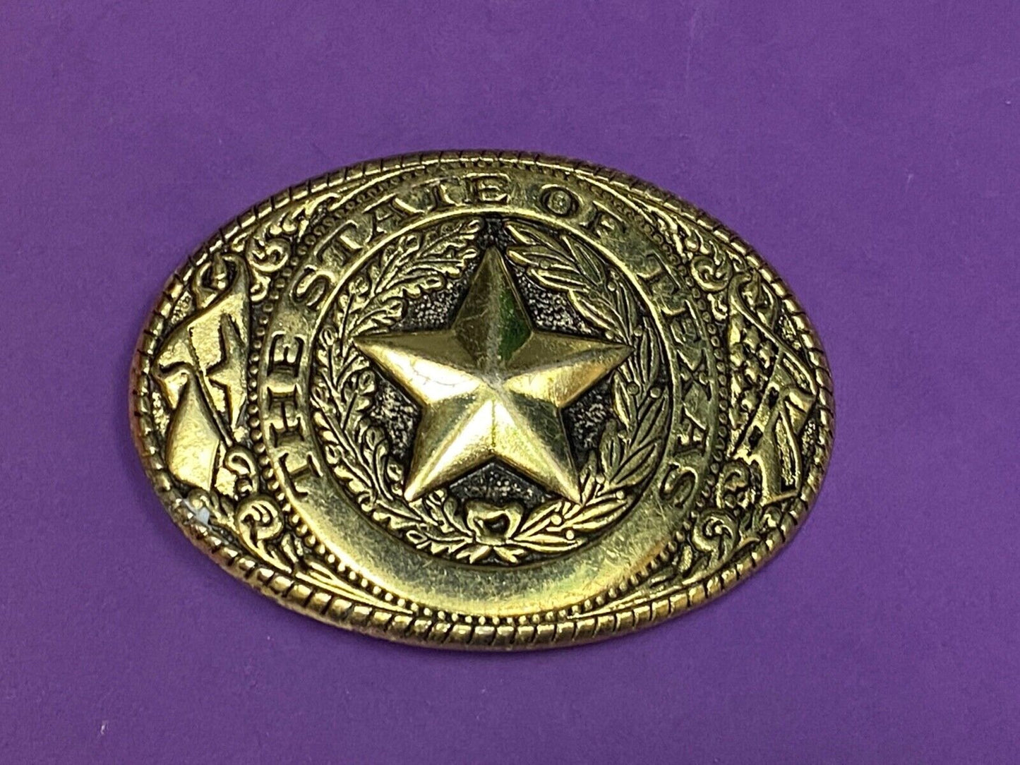 The Great State Of Texas - Lone Star, Flag-, USA Made Oval Western Belt Buckle