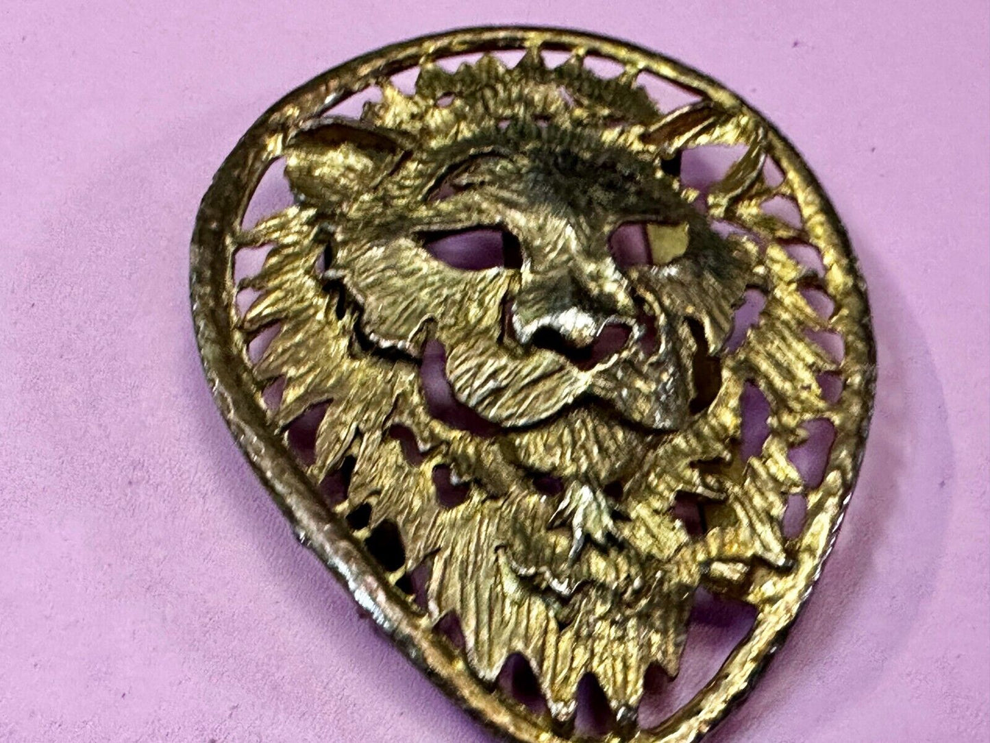 Beautiful Lion Tiger Head Vtg. Figural Cutout See Through Gold Tone Belt Buckle