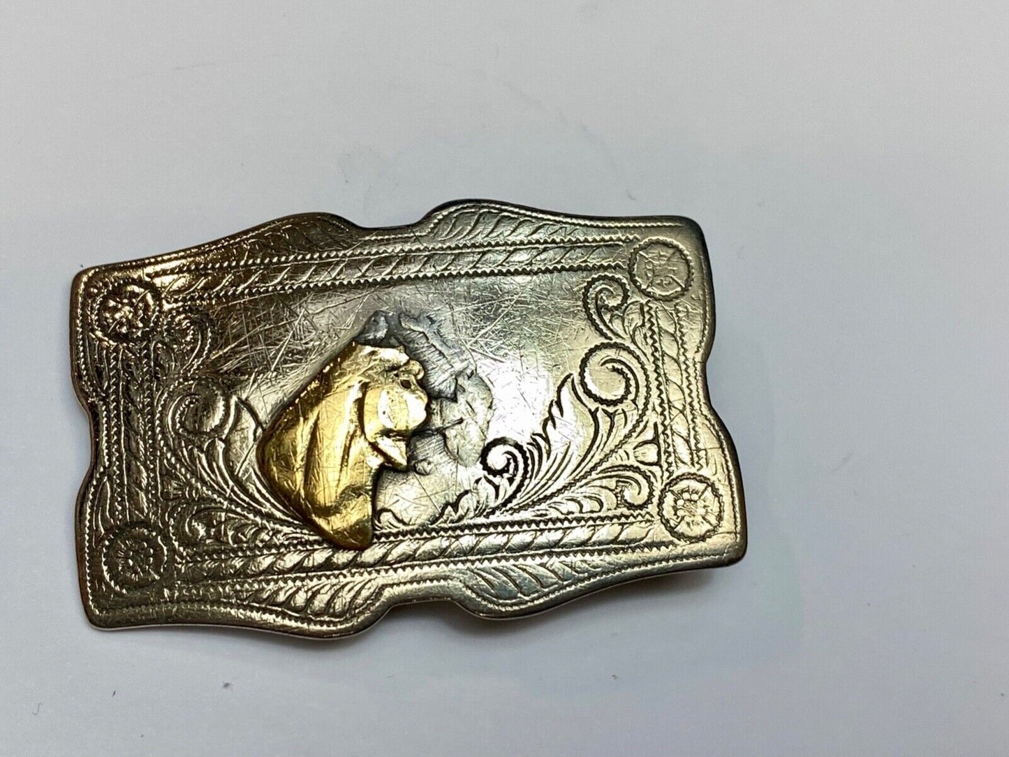 Vintage beat up nickel silver belt buckle missing some of a horse head! REPAIR