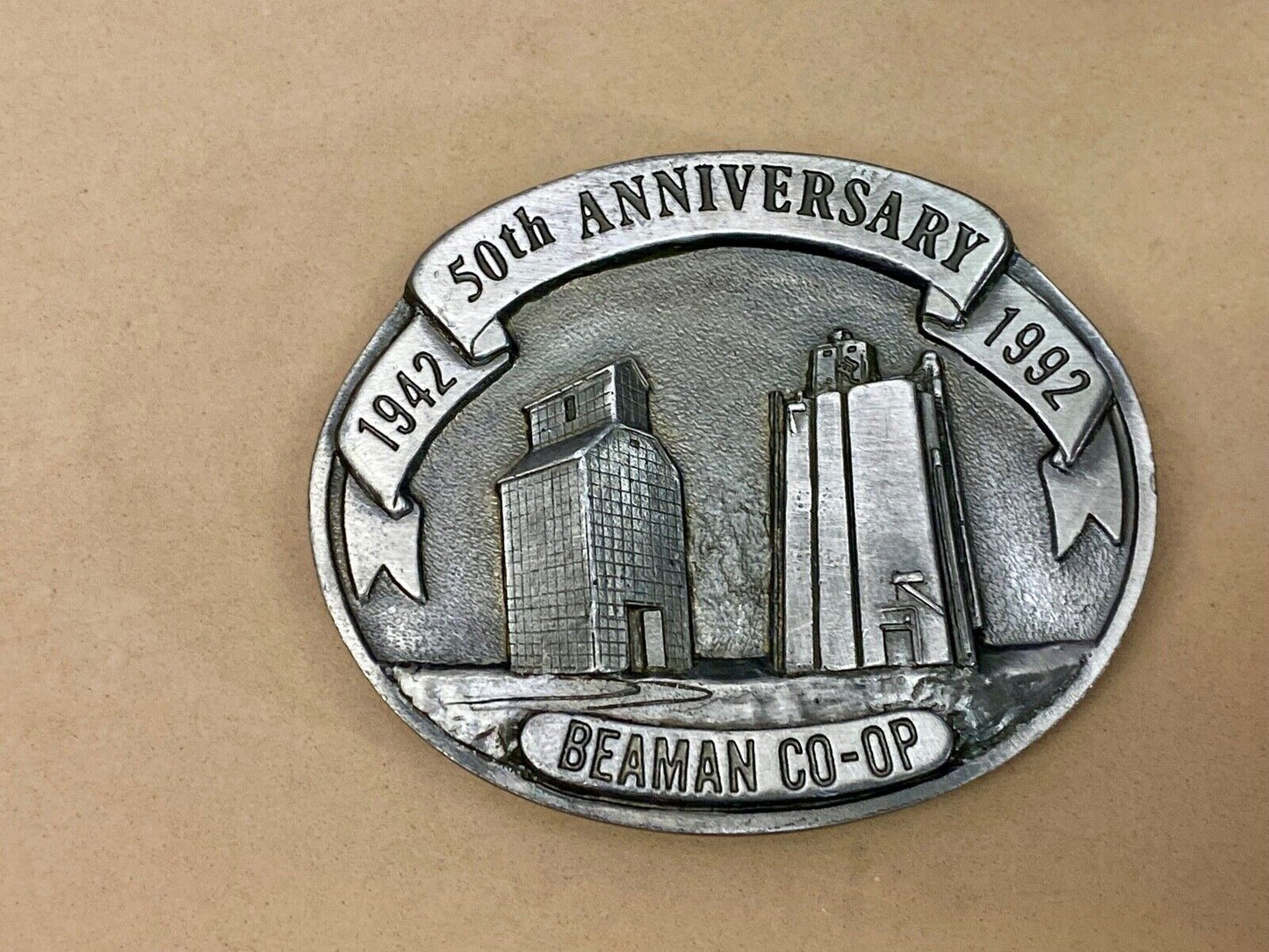 Beaman Co-Op 50Th Anniversary Iowa Feed Grain Farming Agriculture Belt Buckle
