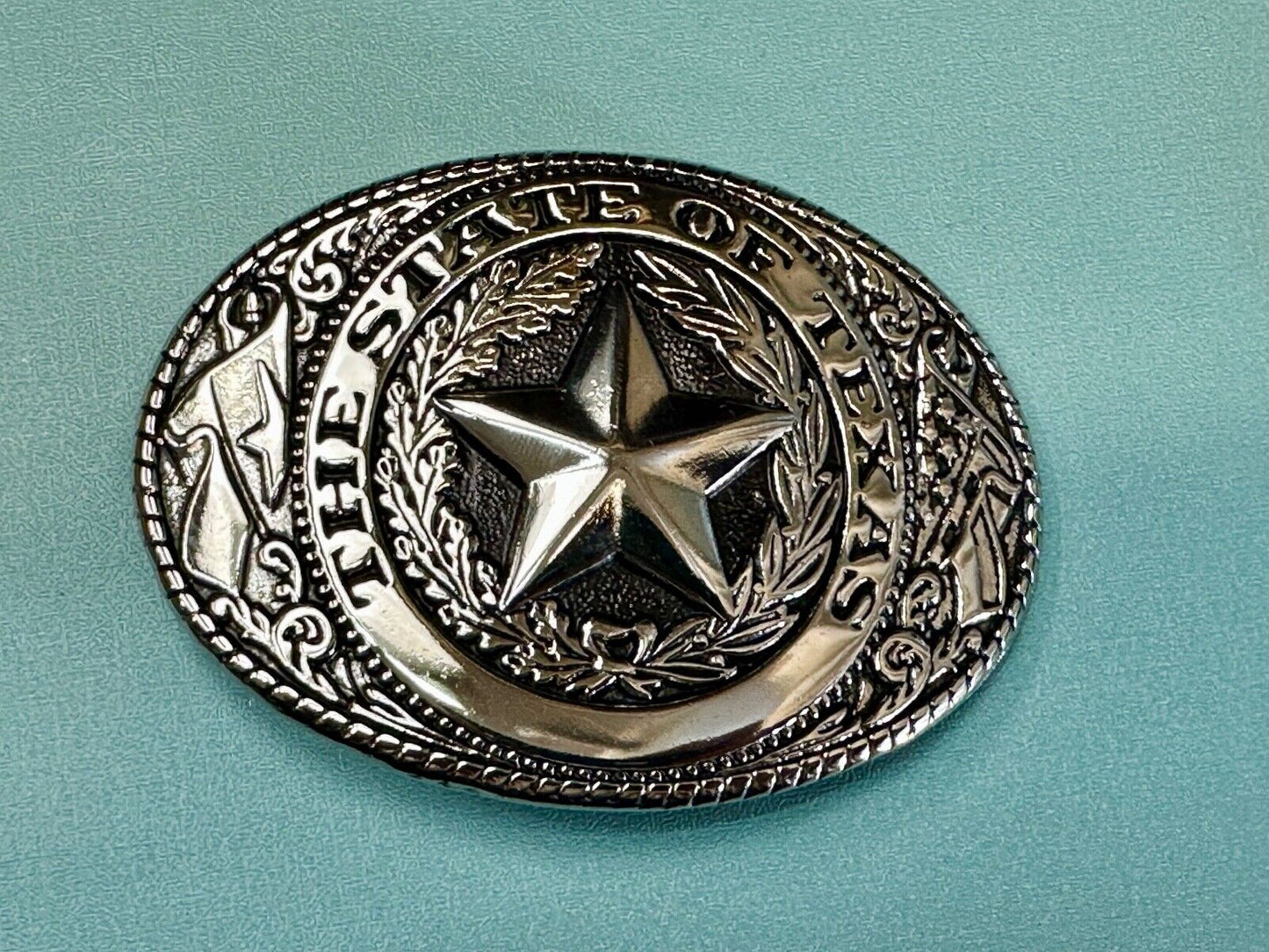 The Great State of Texas - Lone Star Flags seal silver & black color belt buckle