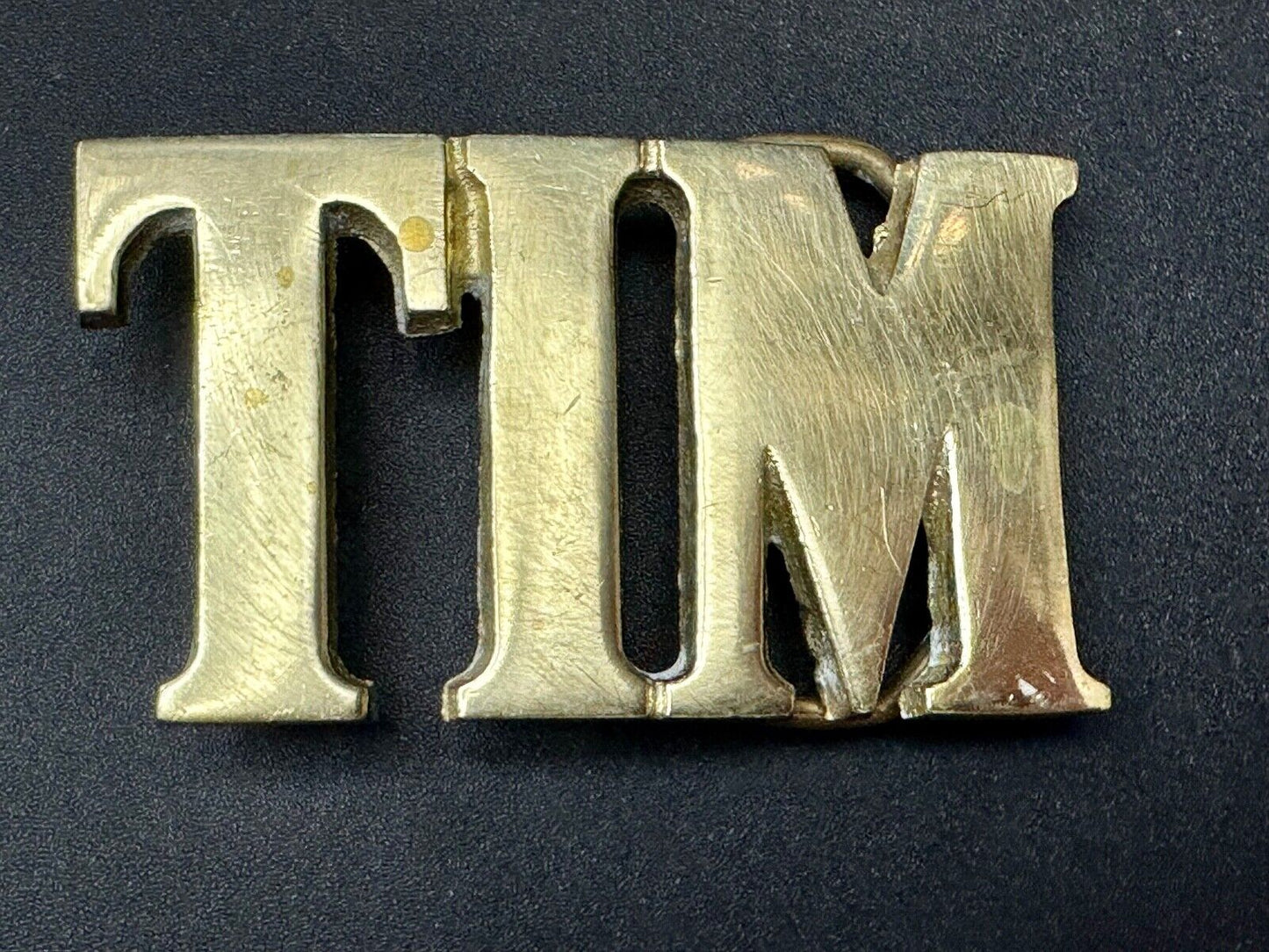 TIM Custom Name in cutout block letters solid brass belt buckle - Taiwan ROC