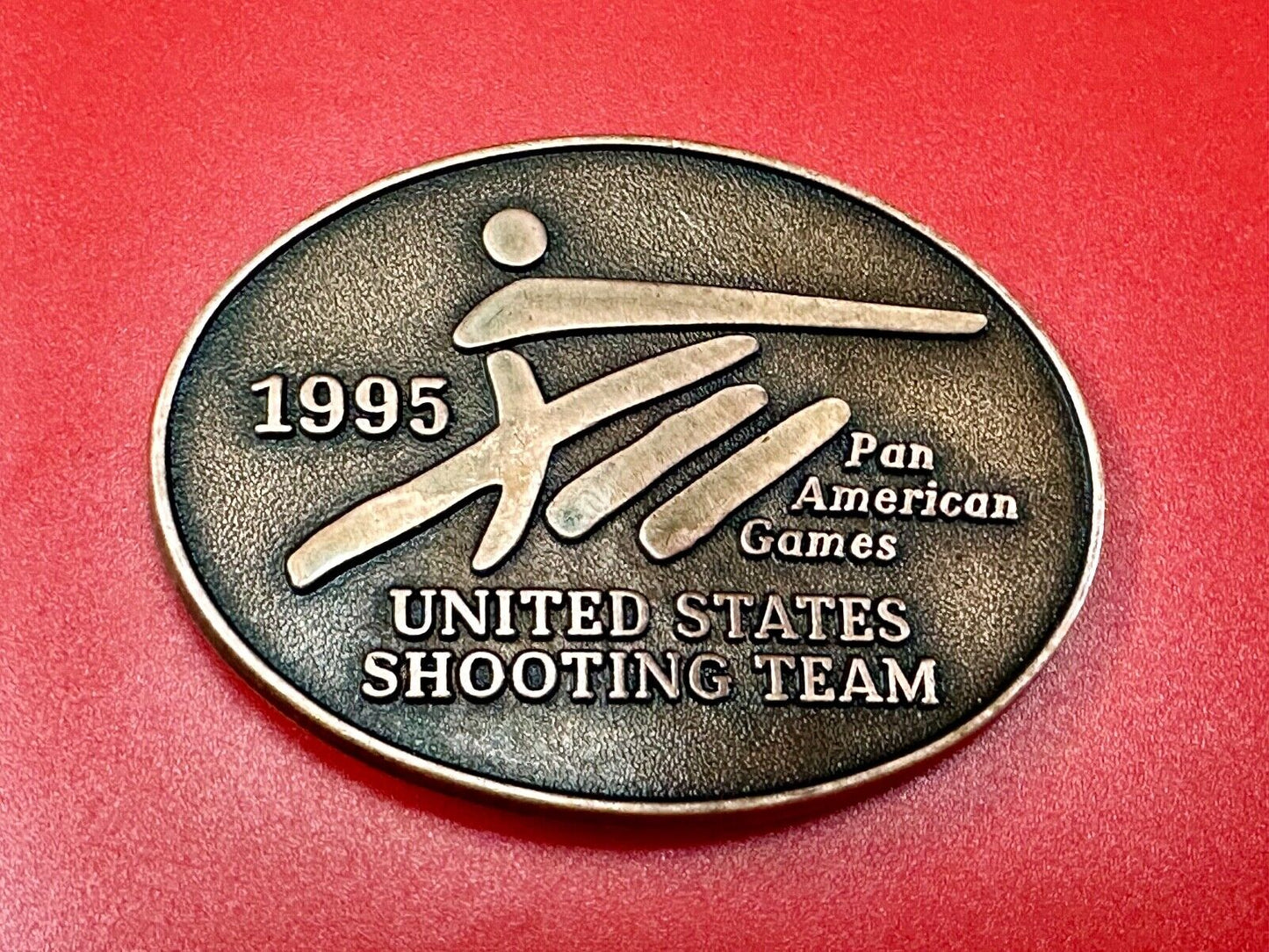 1995 United States US Shooting Team Pan American Am games belt buckle