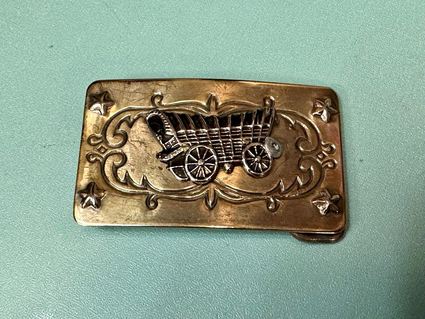 Vintage Covered Wagon Ornate belt buckle to restore