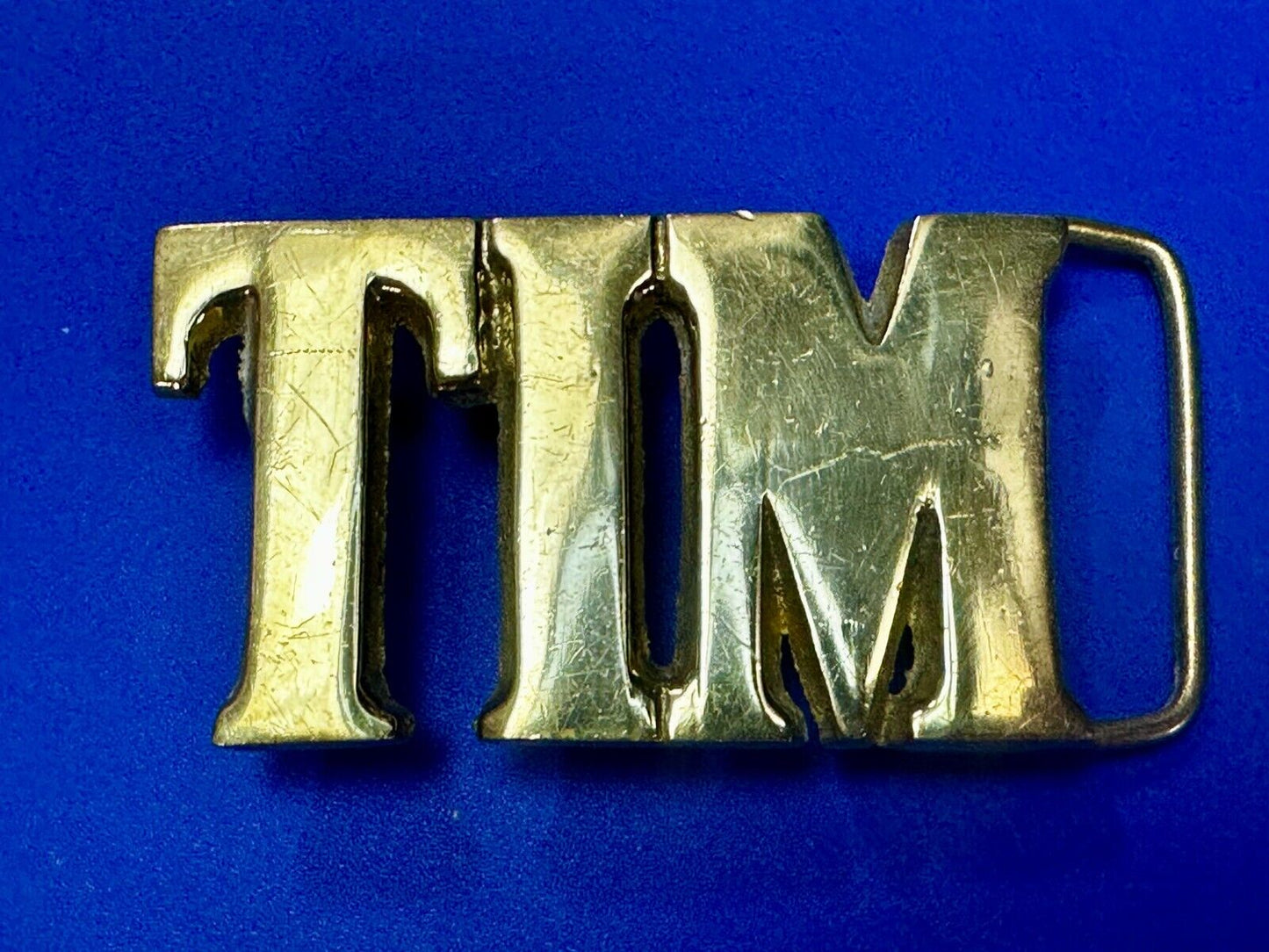 TIM Custom Name in cutout block letters solid brass belt buckle - Taiwan ROC